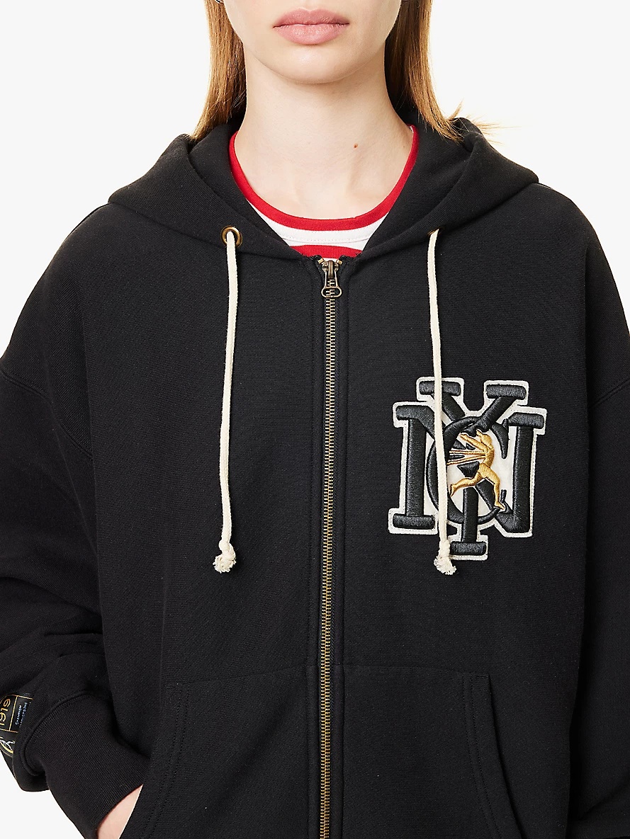 NYC-embroidered zipped cotton-blend jersey hoody - 5