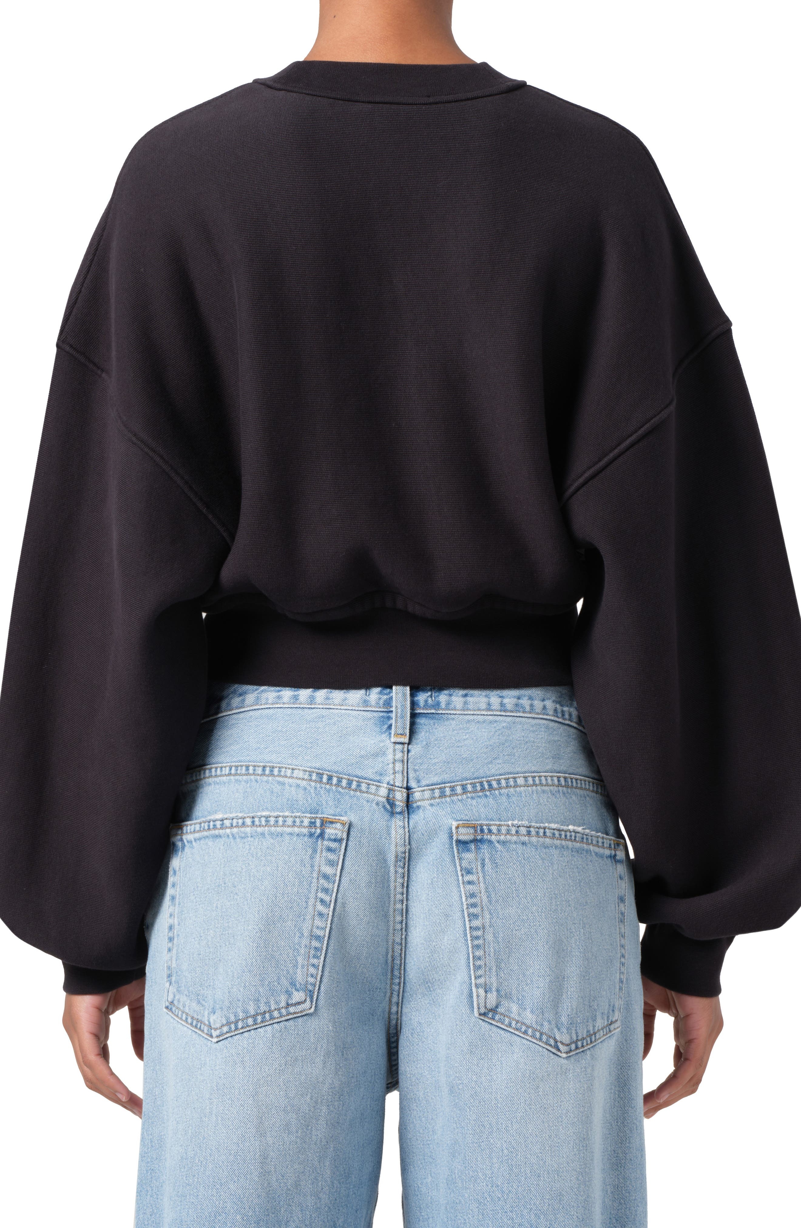 AGOLDE Kit Cotton Fleece Crop Sweatshirt in Washed Blk (Blk W/Wsh Seams) at Nordstrom - 2