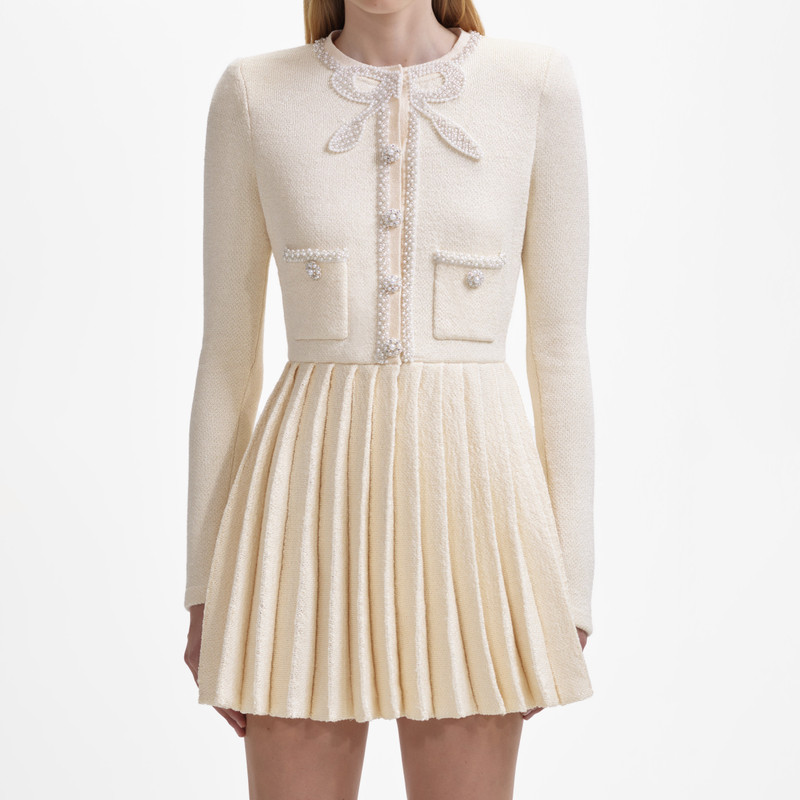 self-portrait Cream Bow Knit Mini Dress - AW23-916S-C | REVERSIBLE