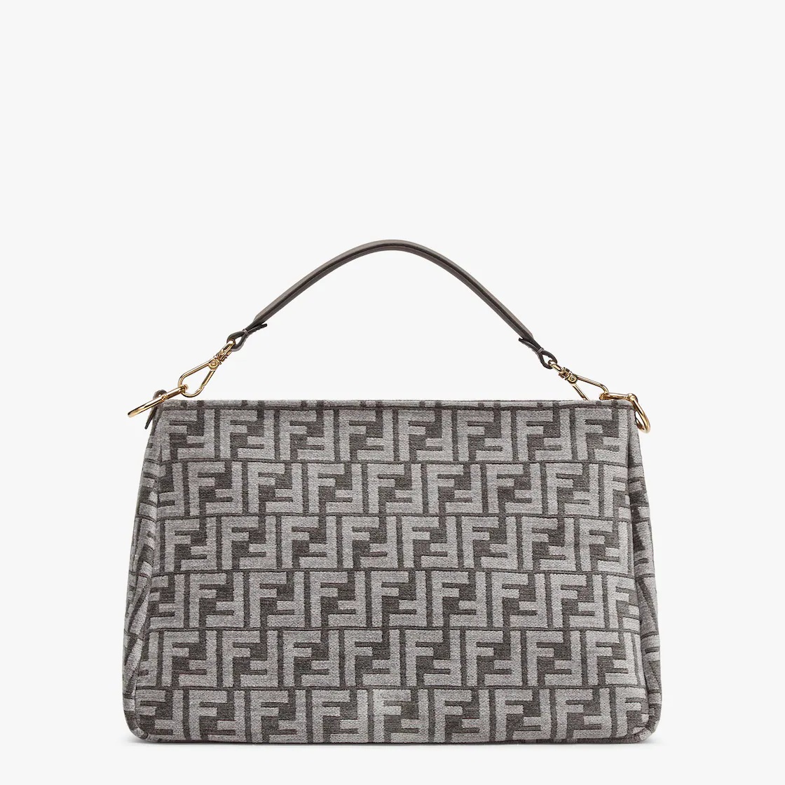 Shoulder bag made of chenille with dark gray FF tapestry motif, decorated with metal Fendi Roma lett - 3