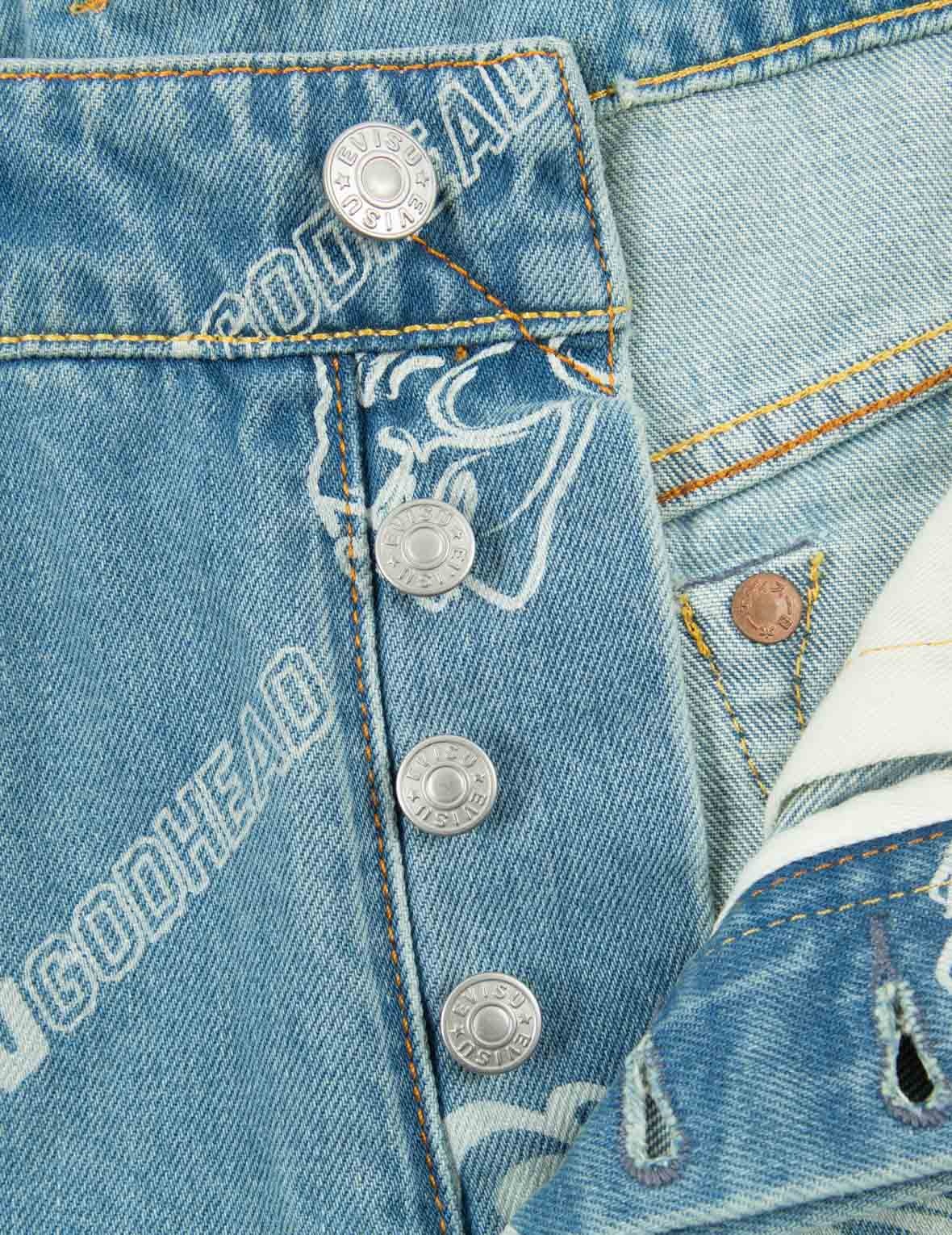 ALLOVER GODHEAD DISCHARGE PRINT DENIM SHORTS - 7