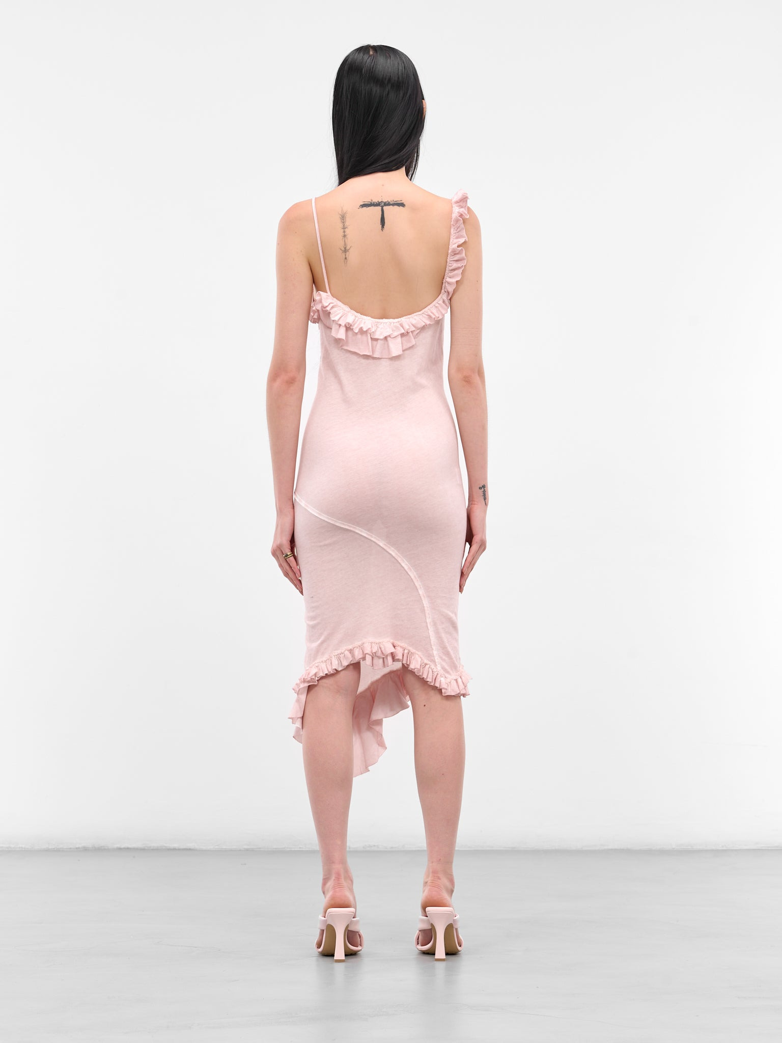 Pink Asymmetric Ruffle Midi Dress - 3