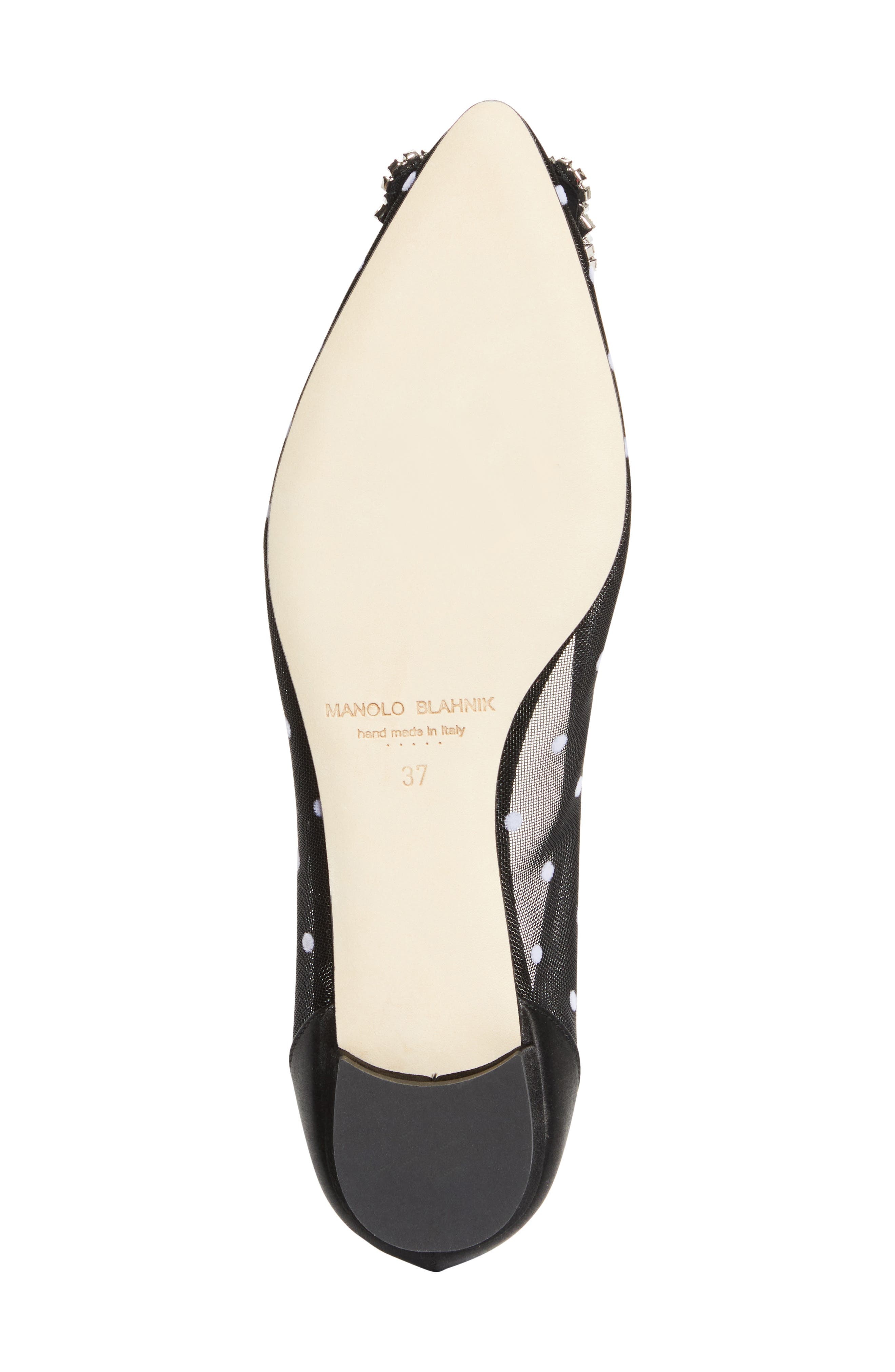 Manolo Blahnik Hangisi Crystal Buckle Flat in Black/White at Nordstrom - 6