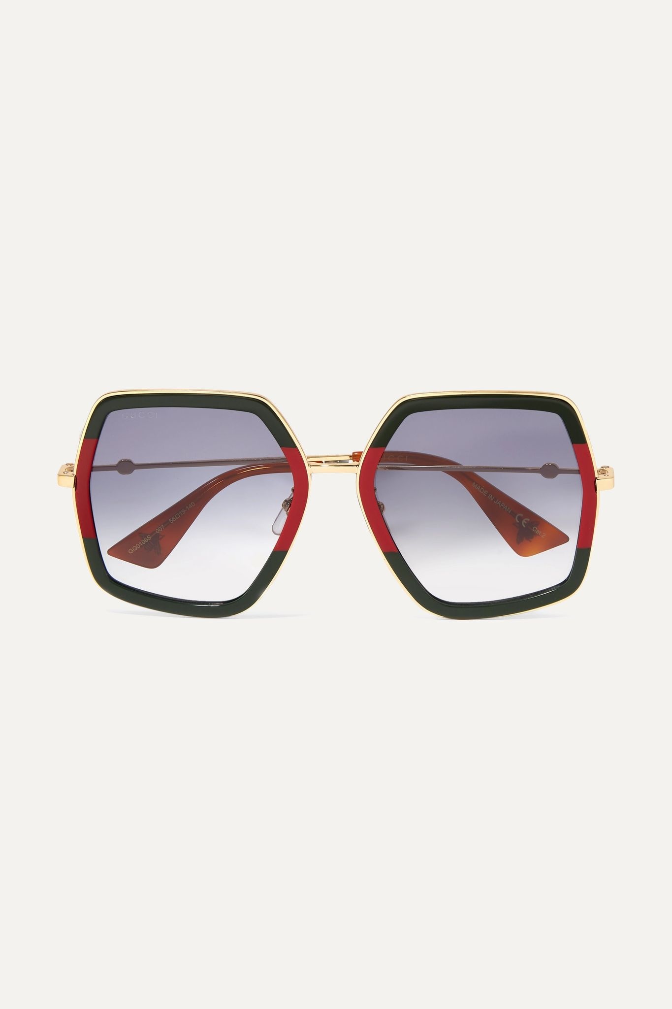 Square-frame striped acetate and gold-tone sunglasses  - 1