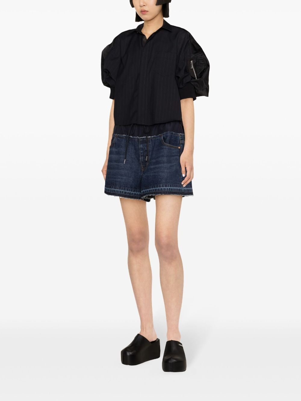 contrasting-fabric cotton shorts - 3