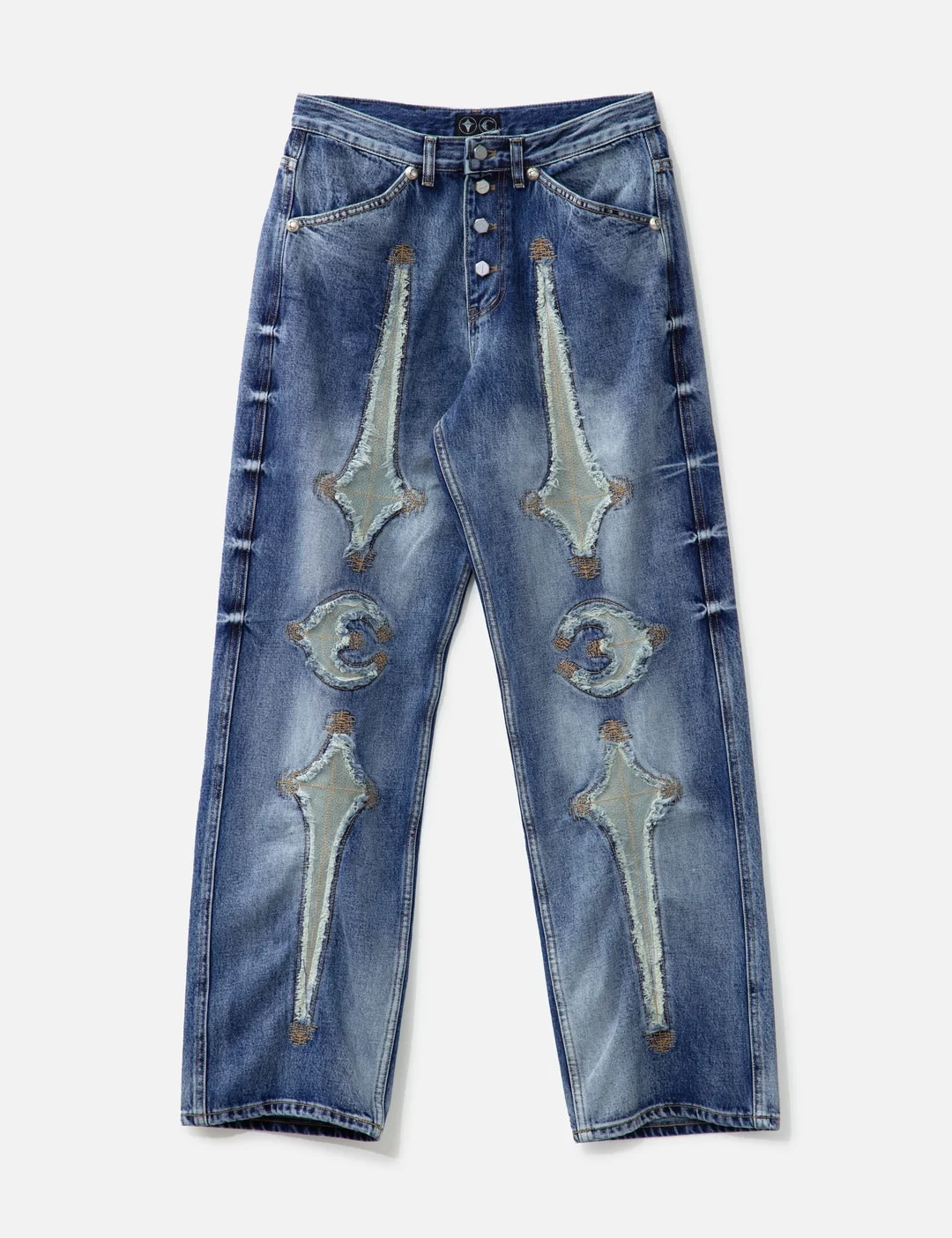 TC BONE LEATHER DENIM PANTS - 1
