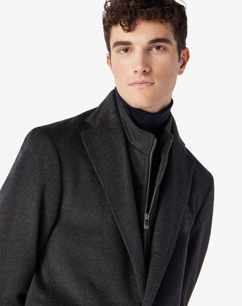 Anthracite melange grey pure wool coat with detachable vest 4