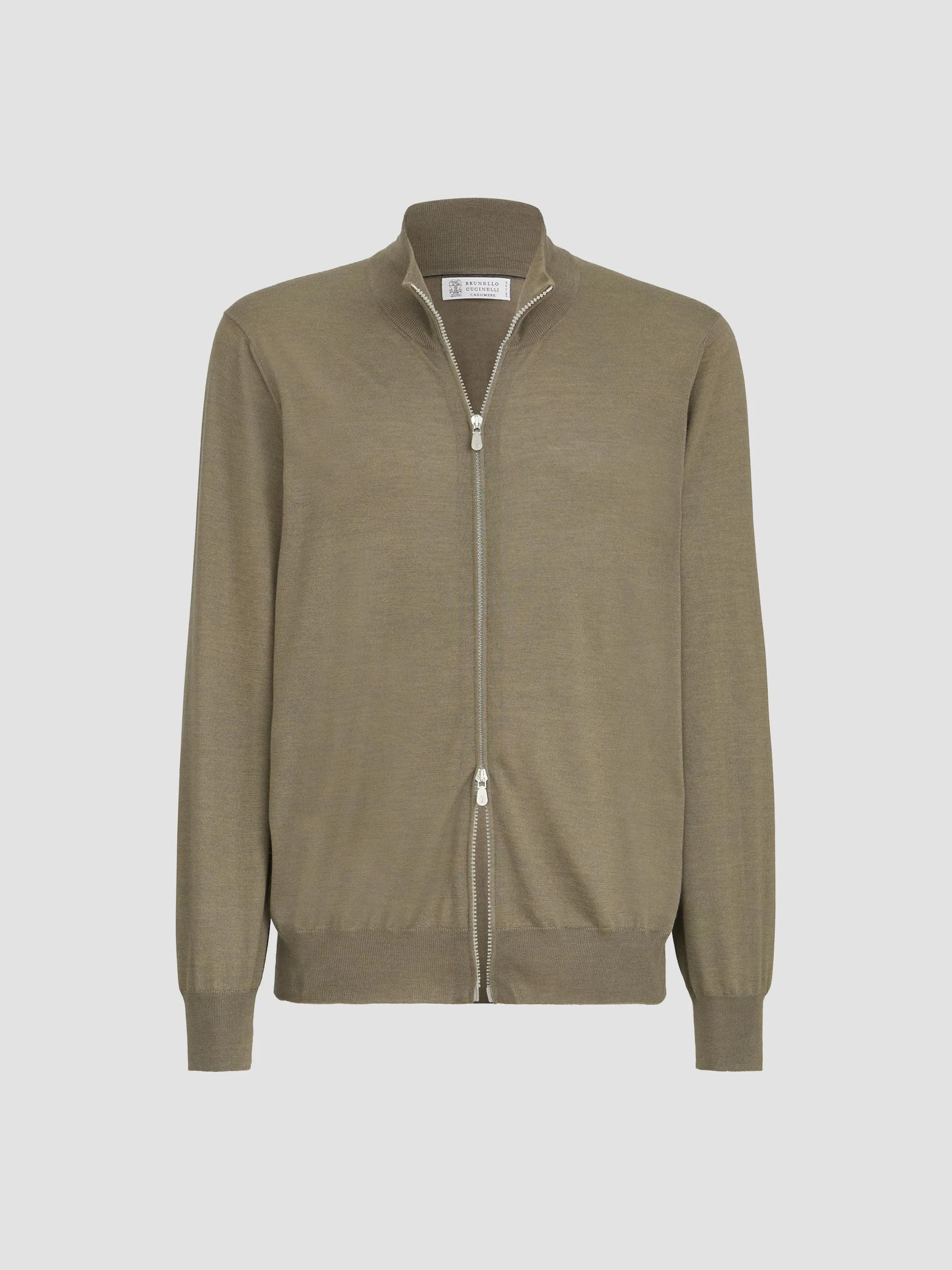 Men's Cashmere and Silk Lightweight Cardigan with Zipper - Mud - 1