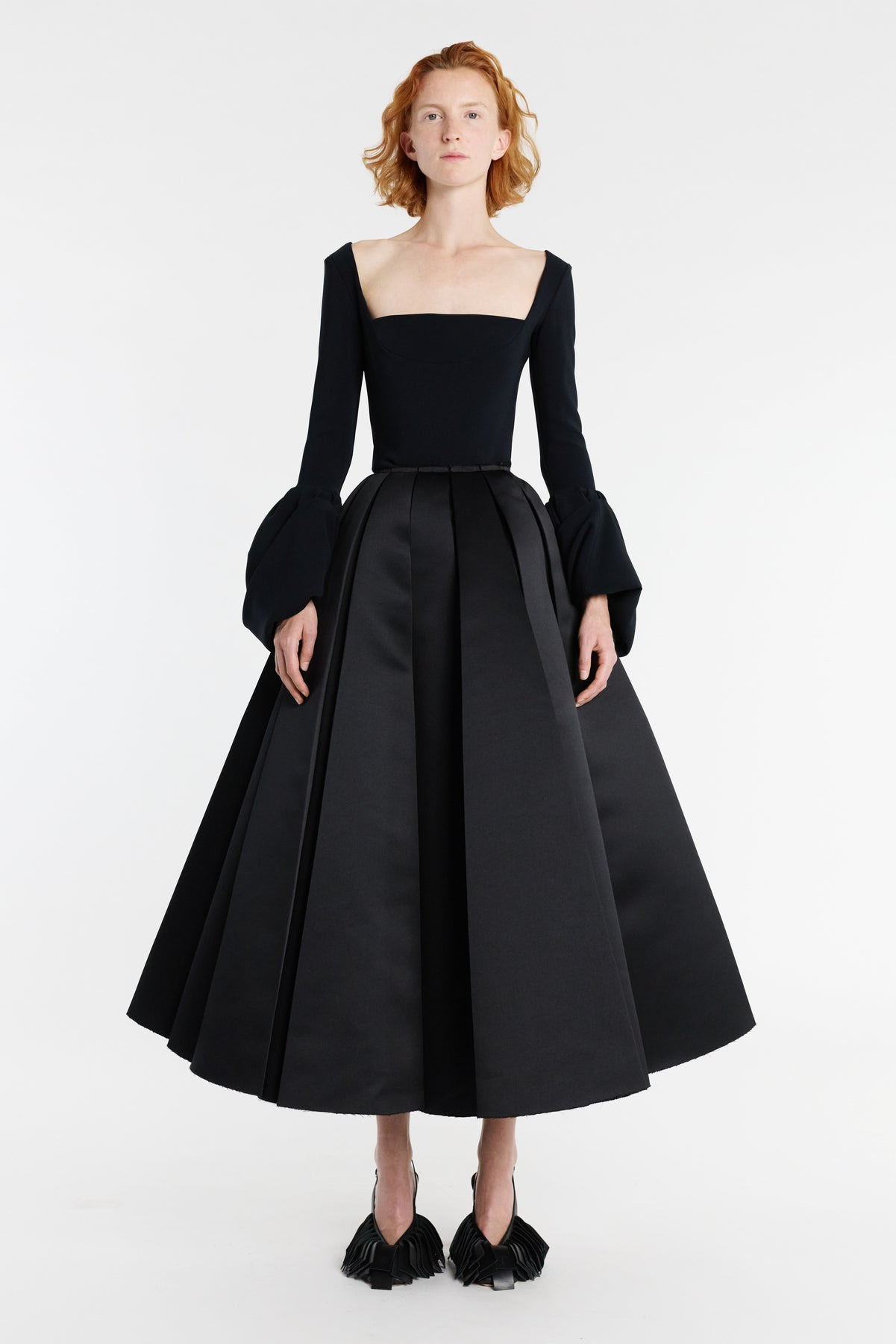 SATIN PANELLED SKIRT BLACK - 1