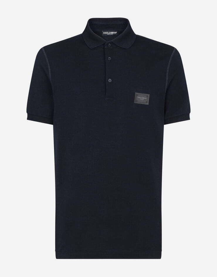 Cotton piqué polo-shirt with branded plate - 3