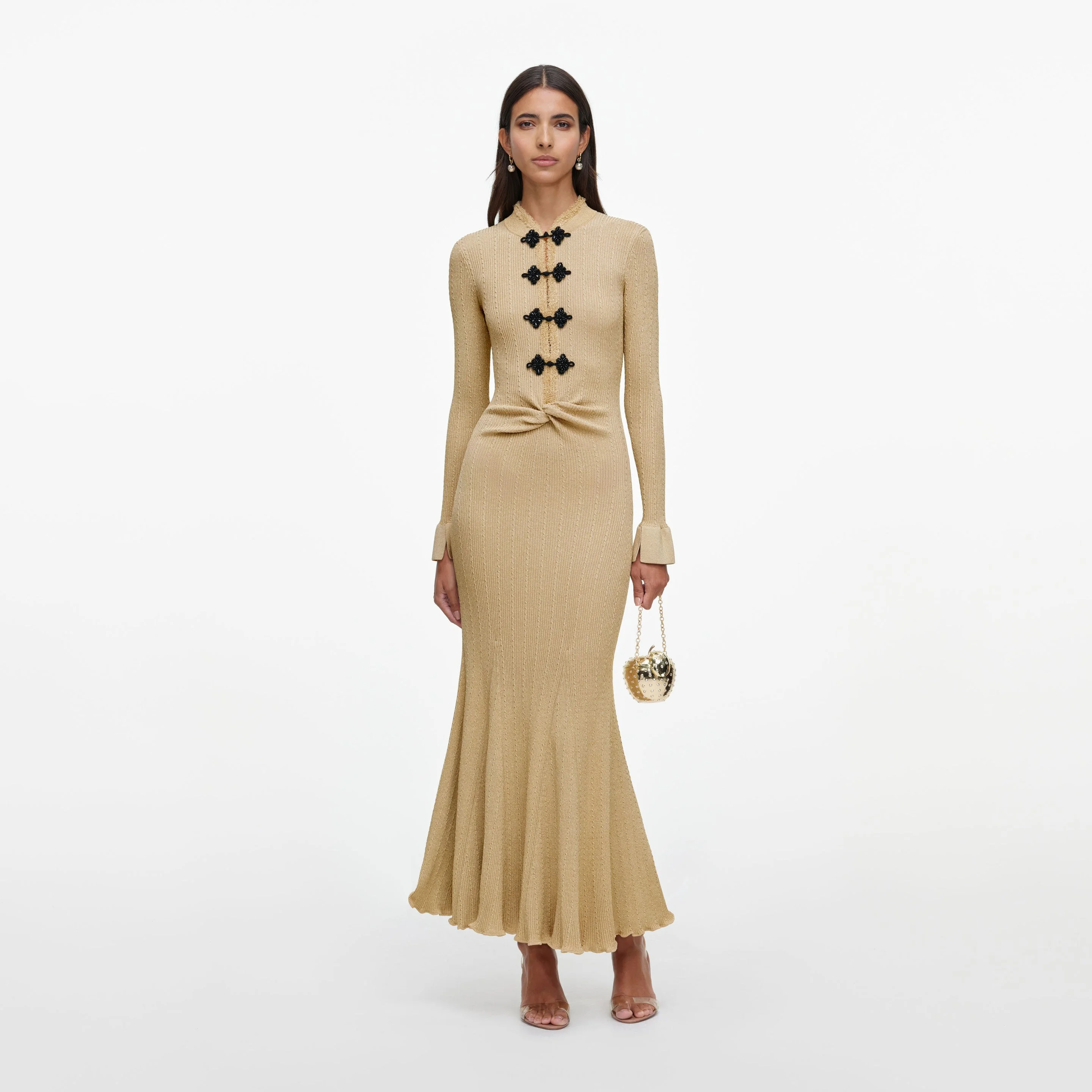 Gold Metallic Knit Midi Dress - 1