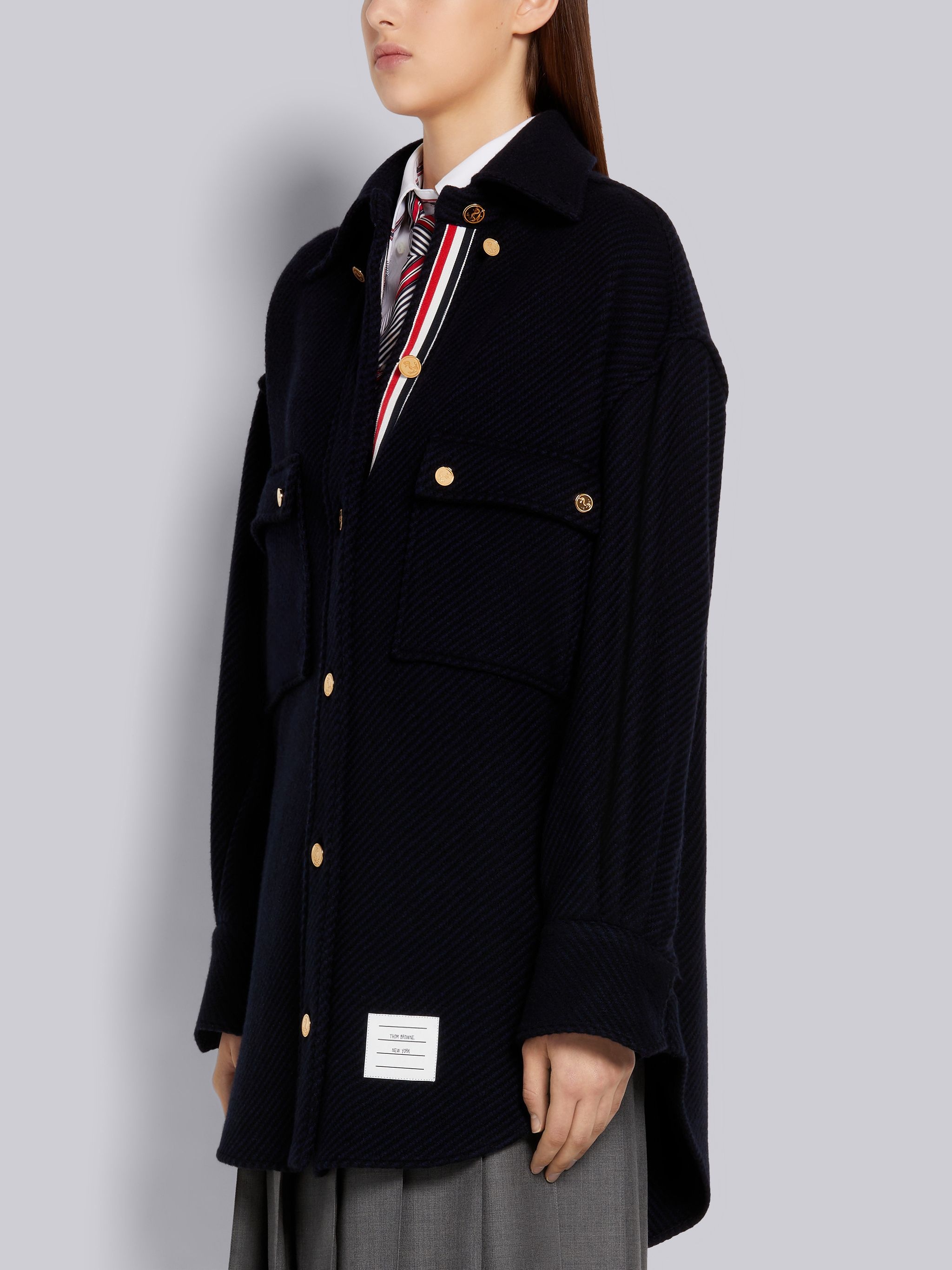 Navy Twill Weave Cashmere Tweed Supersized Shirtdress - 2
