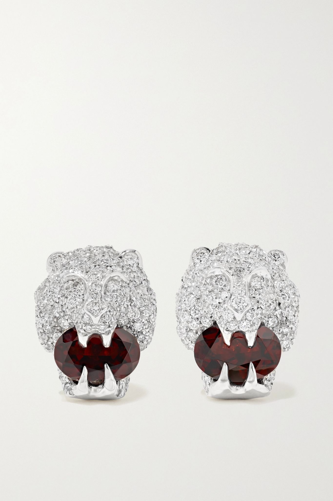 18-karat white gold, diamond and garnet earrings - 1