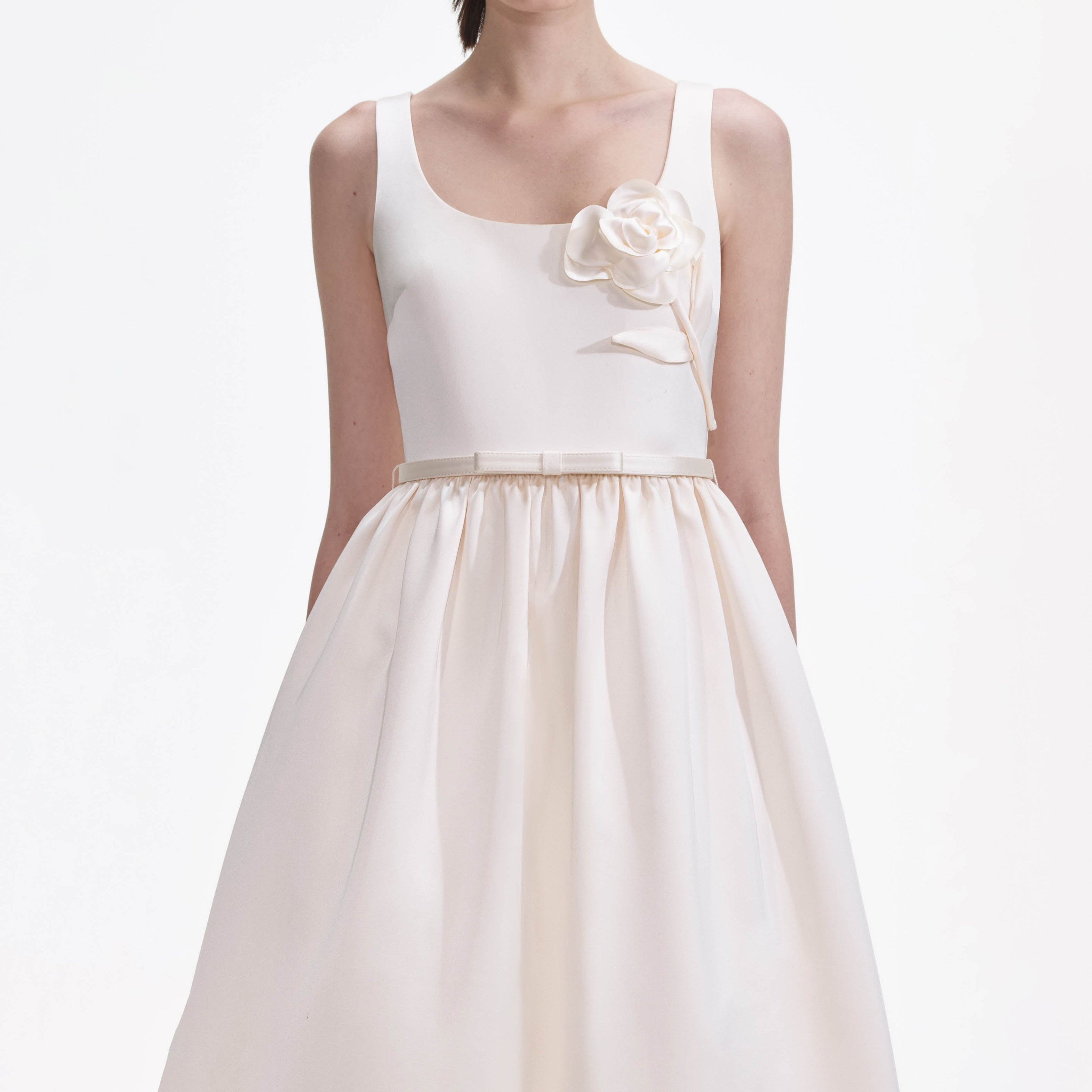 Cream Satin Flower Midi Dress - 4