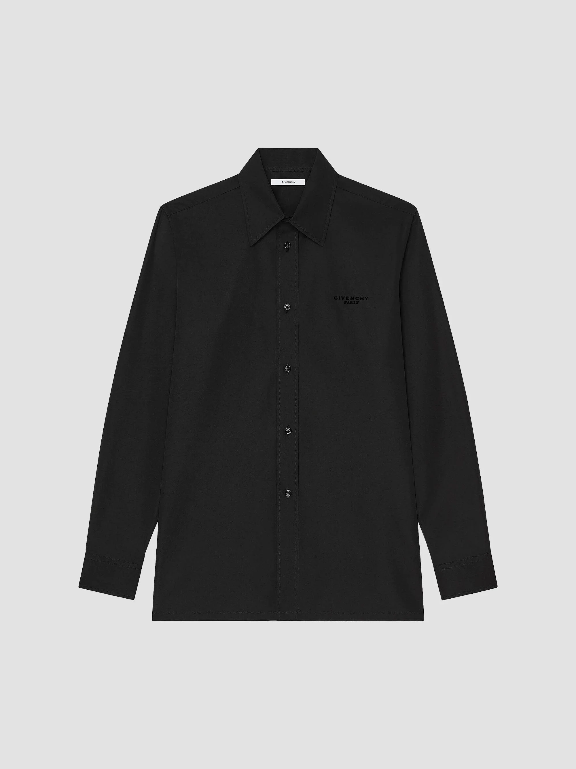 Men's Shirt in Poplin with Logo Embroidery - Black - 1