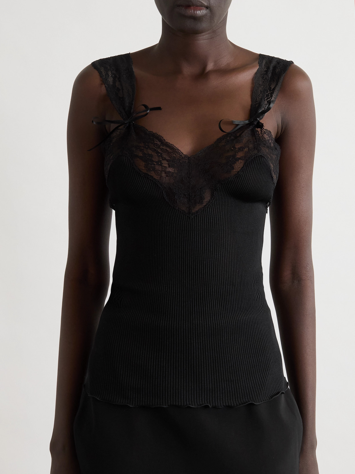 Lace-trimmed Ribbed Silk Tank - 4