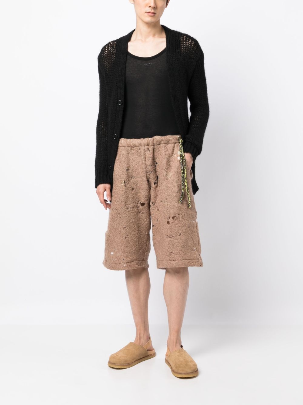 distressed open-knit shorts - 2