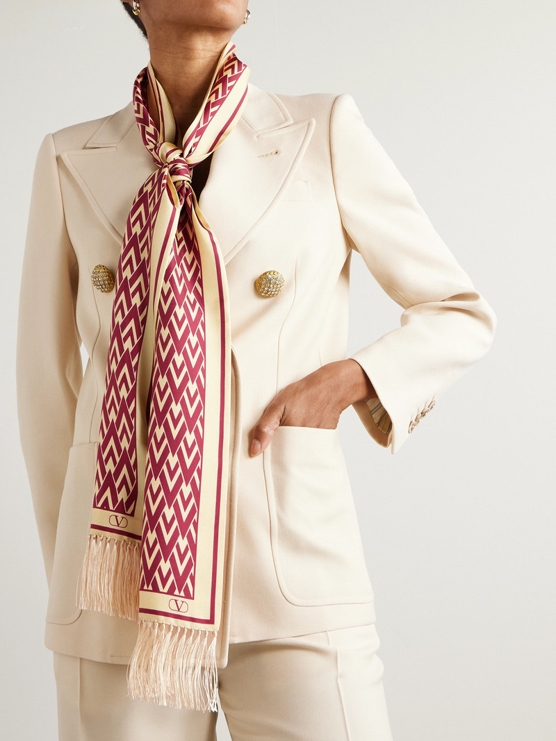 Valentino Toute La V Fringed Printed Silk-twill Scarf outlook