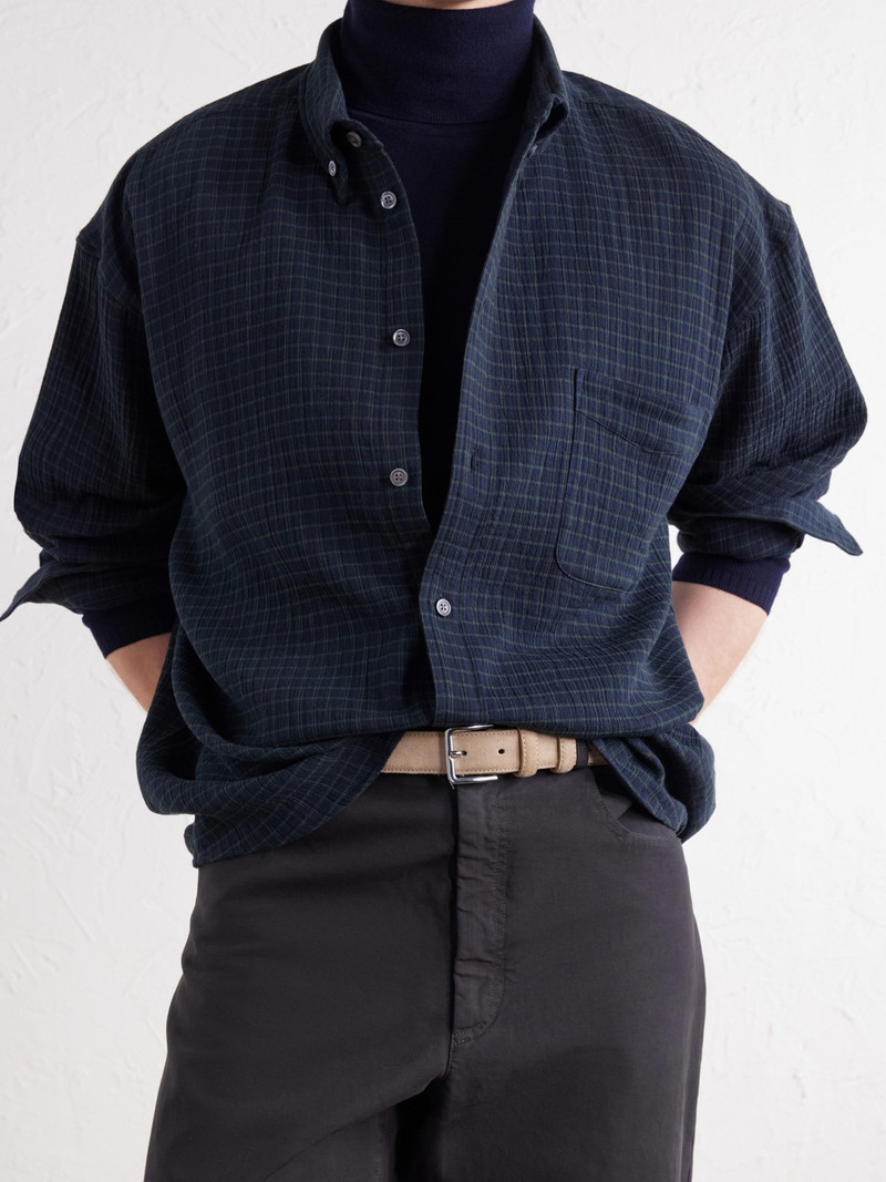 Banita Button-Down Collar Checked Organic Cotton-Seersucker Shirt 5