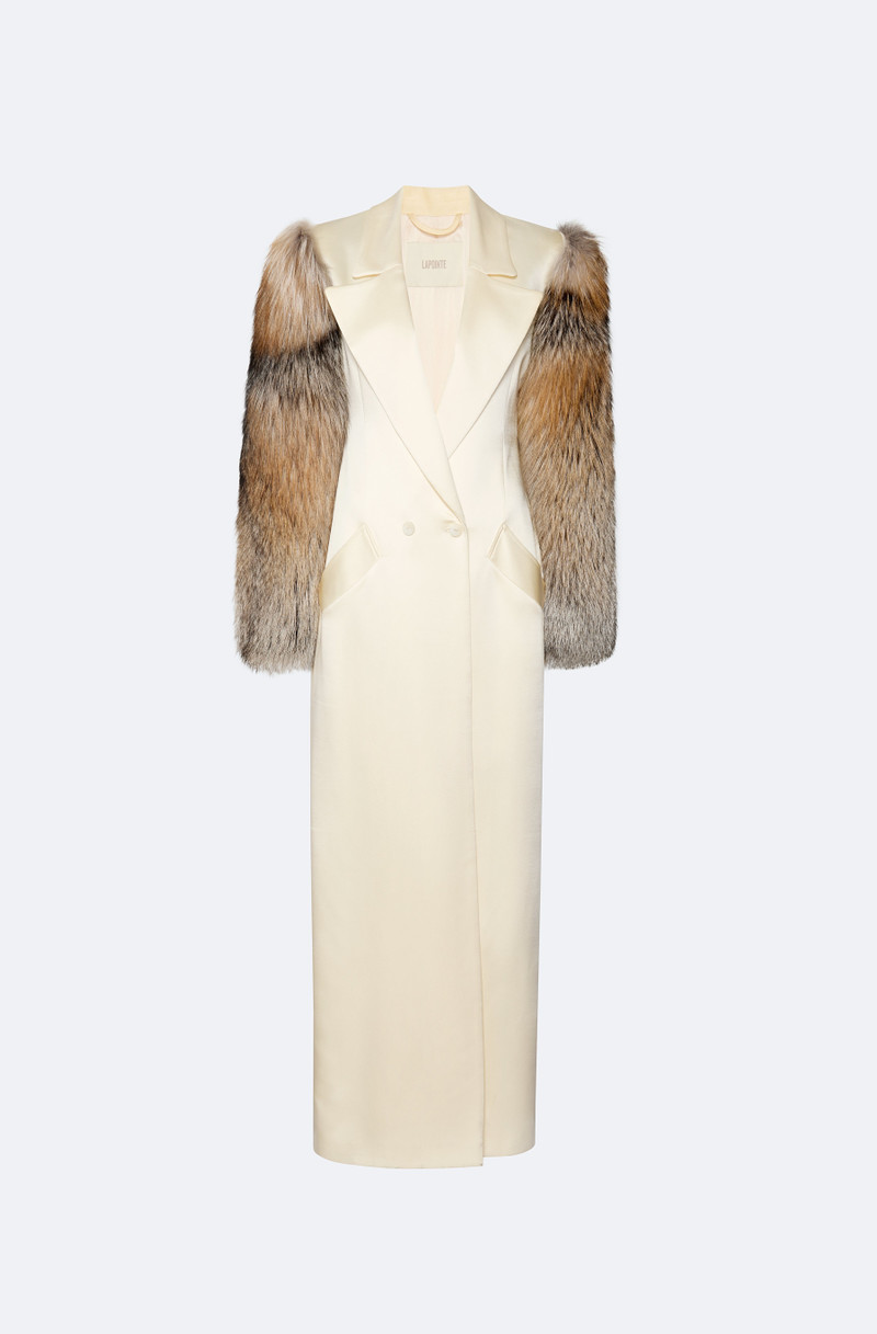 Satin Double Breasted Coat With Fur 1