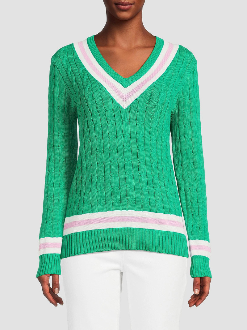 Women's Brockton Striped Cotton Cable-Knit Sweater - Kitts Green Pink Bliss 3
