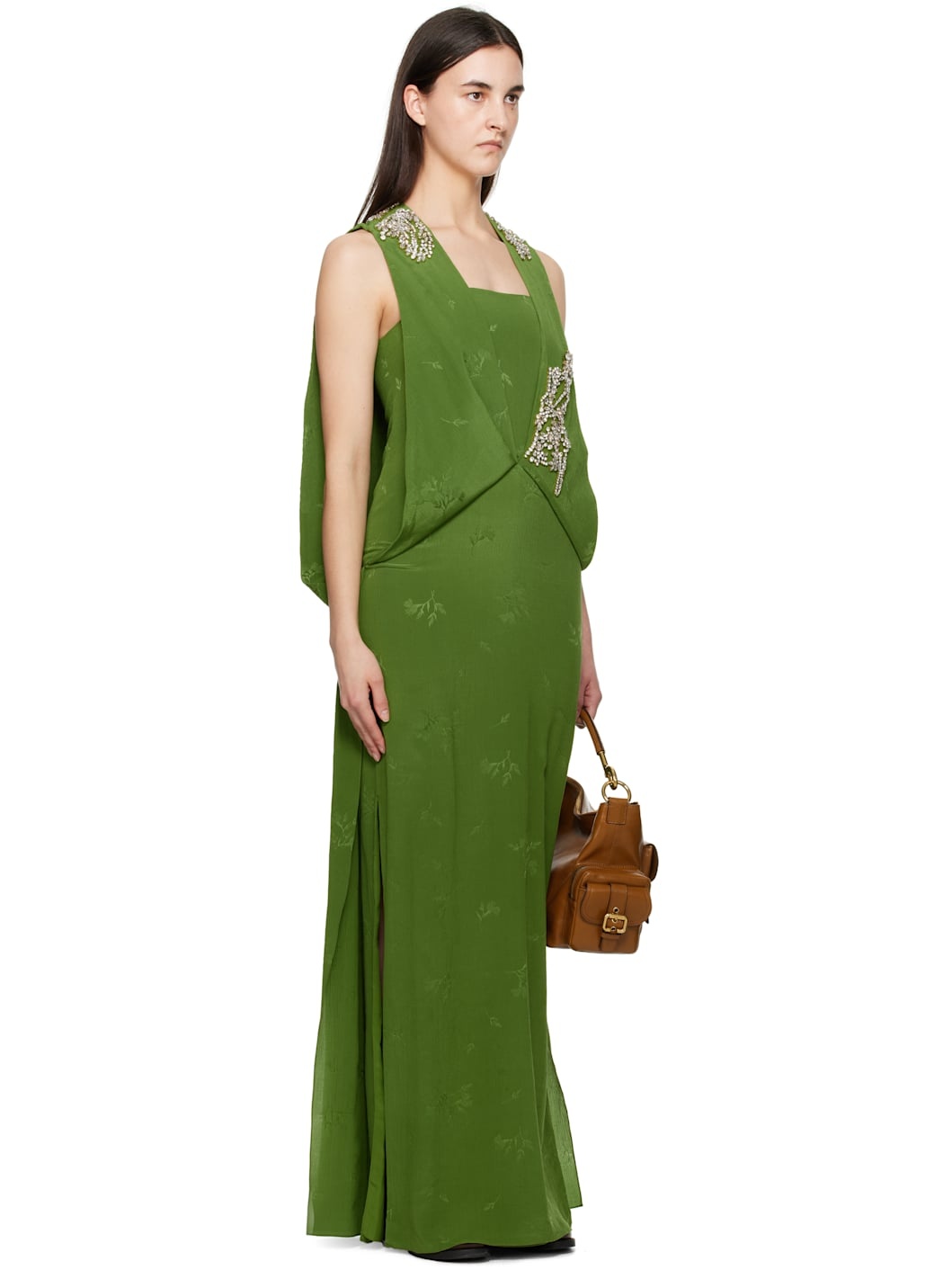 Green Sleeveless Drape Midi Dress - 2