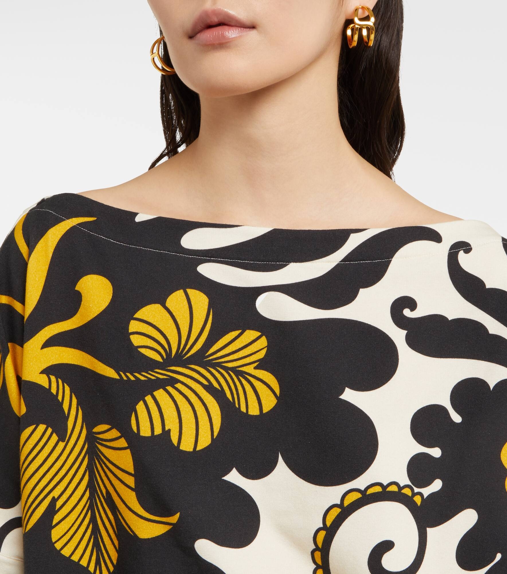 Meditation printed cotton-blend fleece top - 4