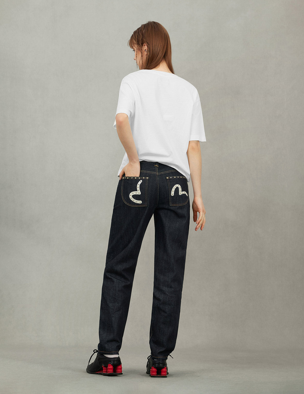 Denim Patchwork Heart and Logo Embroidery Drop Shoulder T-Shirt - 8