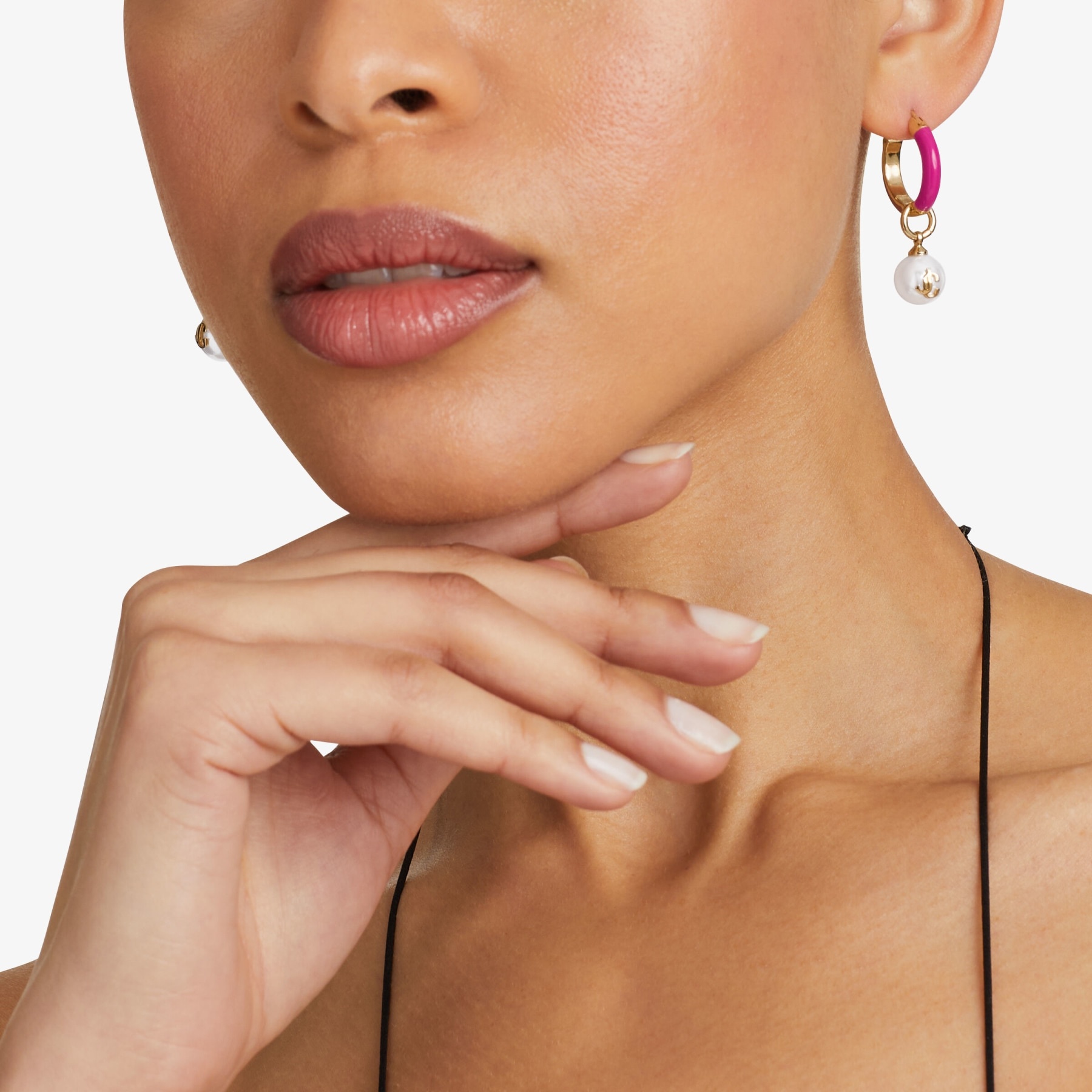 Pearl Hoops
Gold-Finish Metal and Fuschia Pearl Hoop Earrings - 2