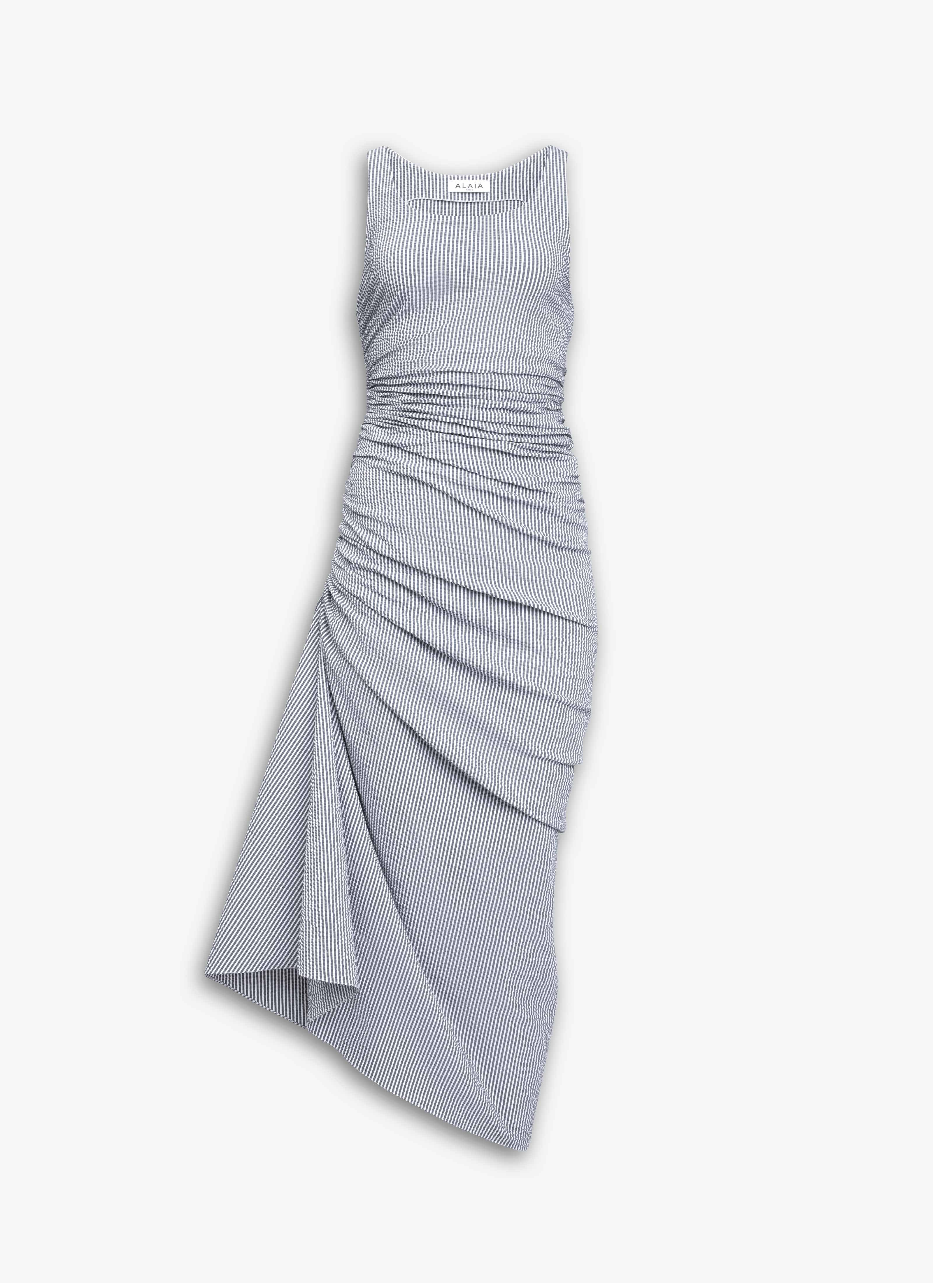 STRIPED SEERSUCKER GATHERED DRESS - 1