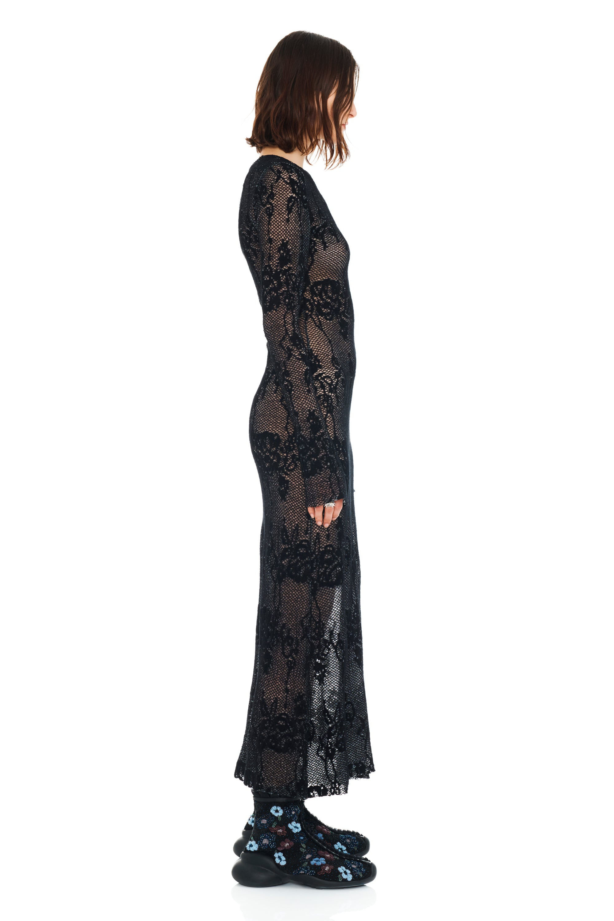 BLACK KNIT LACE YURI DRESS - 4