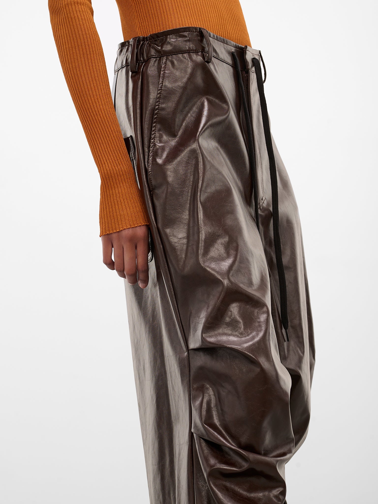 Brown Coated Wide Leg Trousers - 4