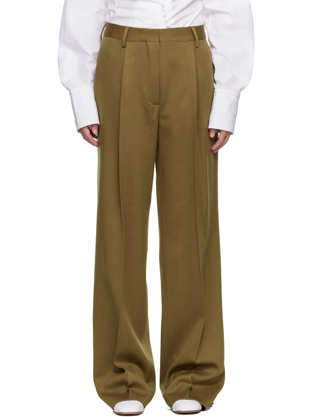 Beige Tailored Wool Trousers - 1