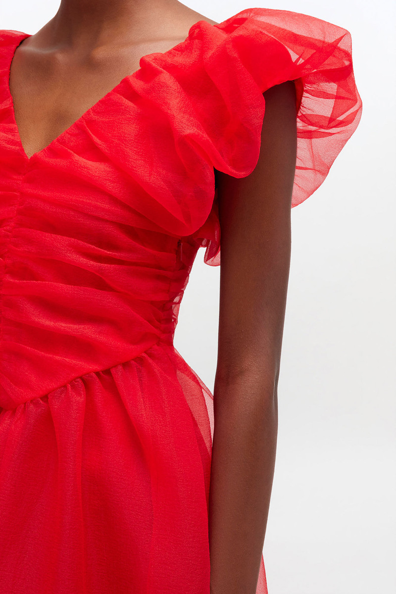 RED ORGANZA RUCHED DRESS 4