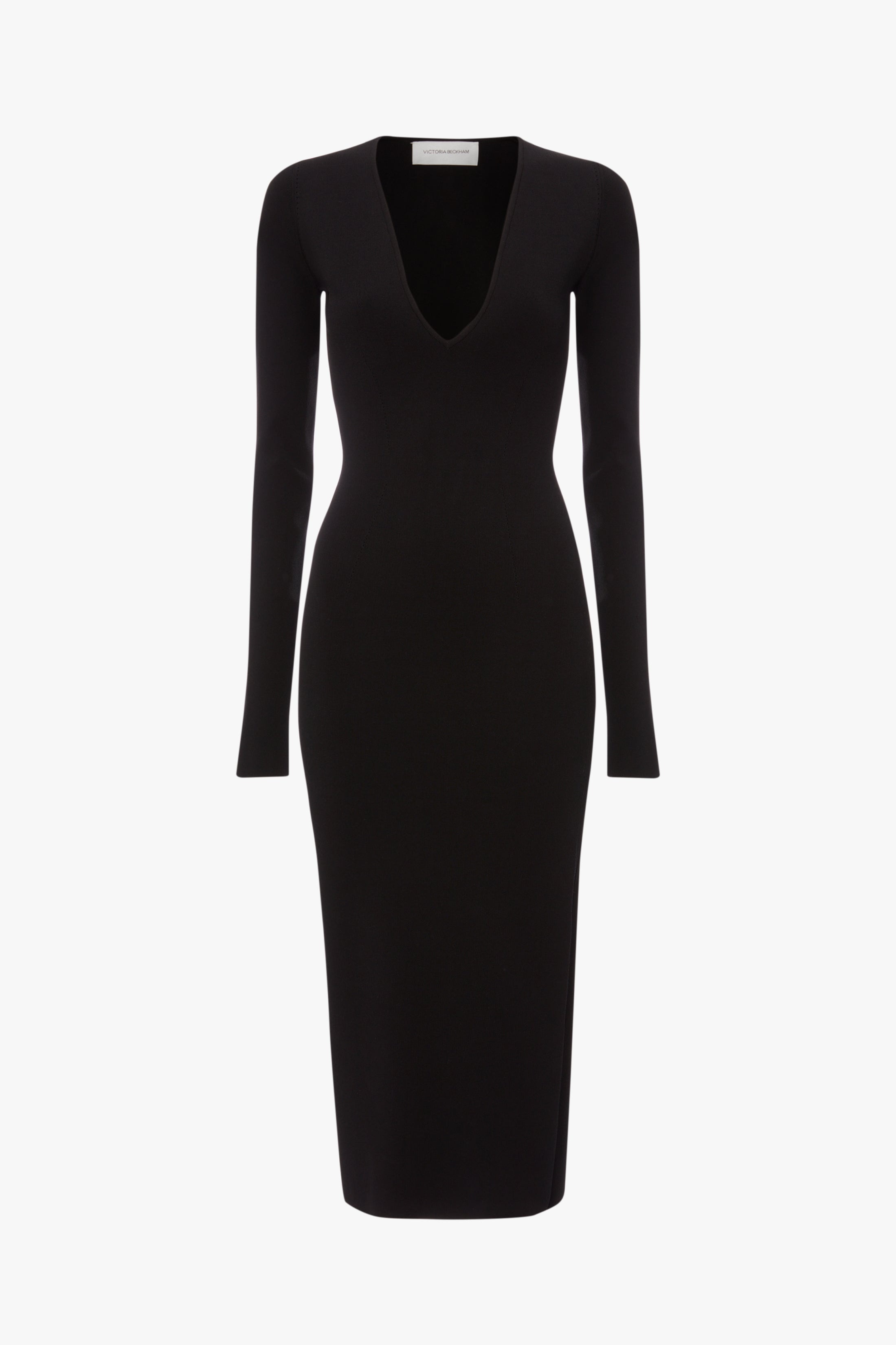 VB Body Deep V Midi Dress in Black - 1