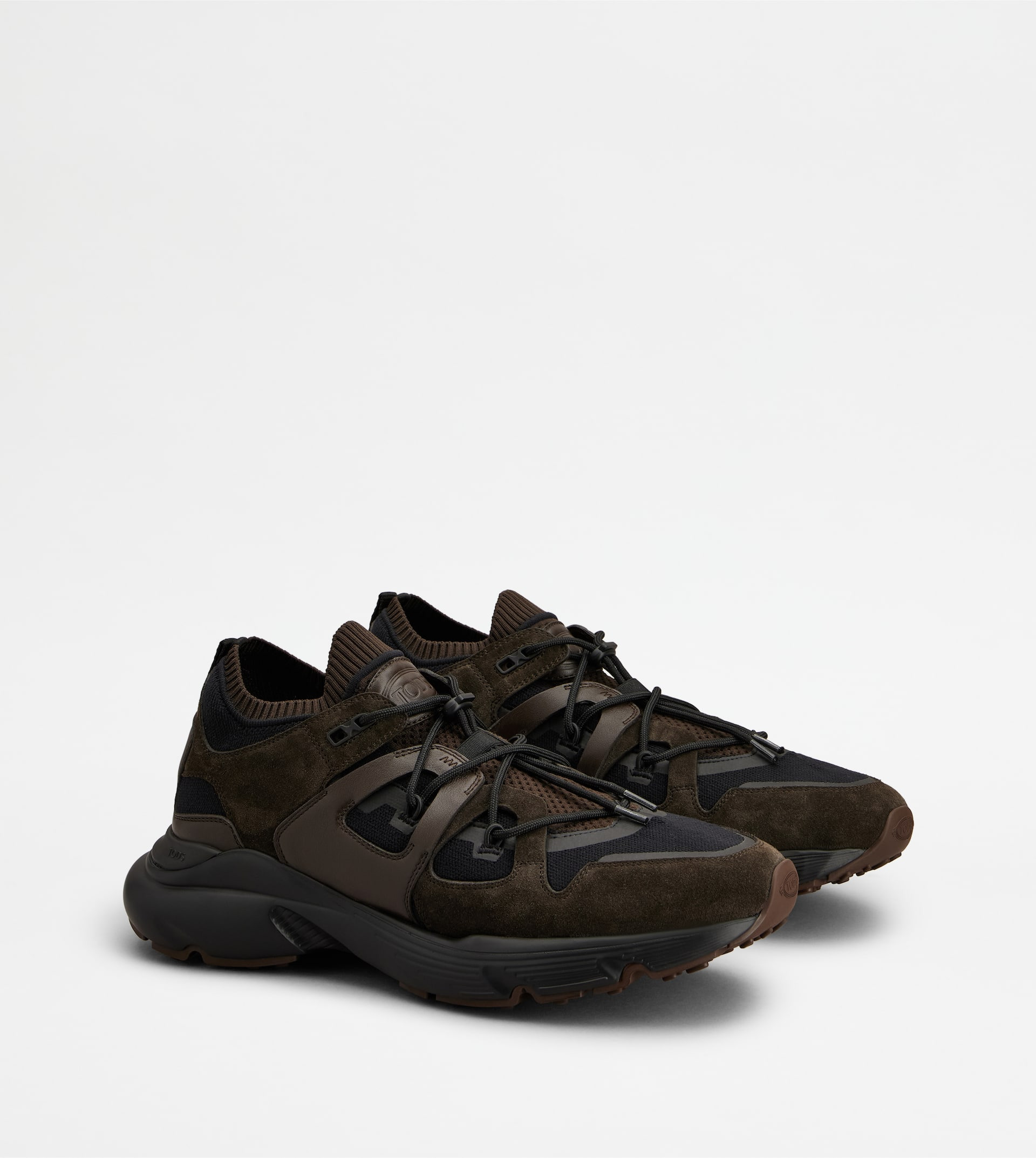 SNEAKERS IN LEATHER AND TECHNICAL FABRIC - BROWN - 2