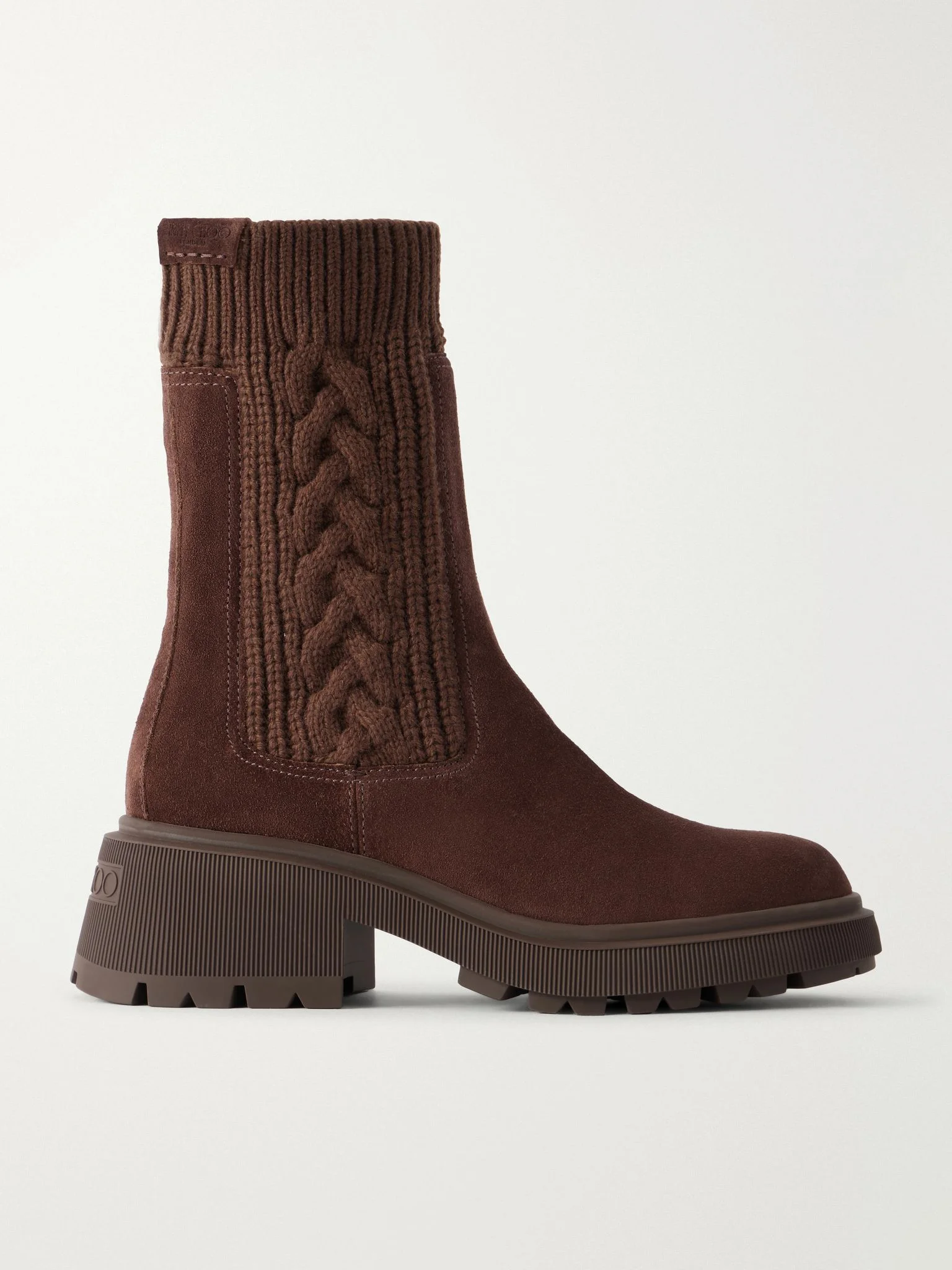 Tamia 70 cable-knit wool and suede Chelsea boots Chocolate - 1