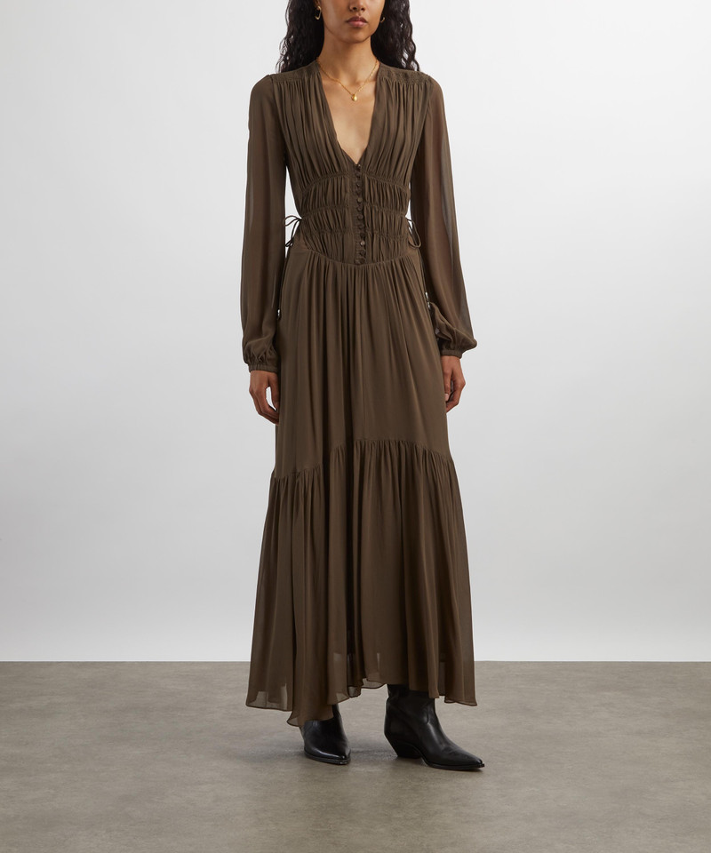 Isabel Marant Brianne Khaki Georgette Maxi Dress outlook
