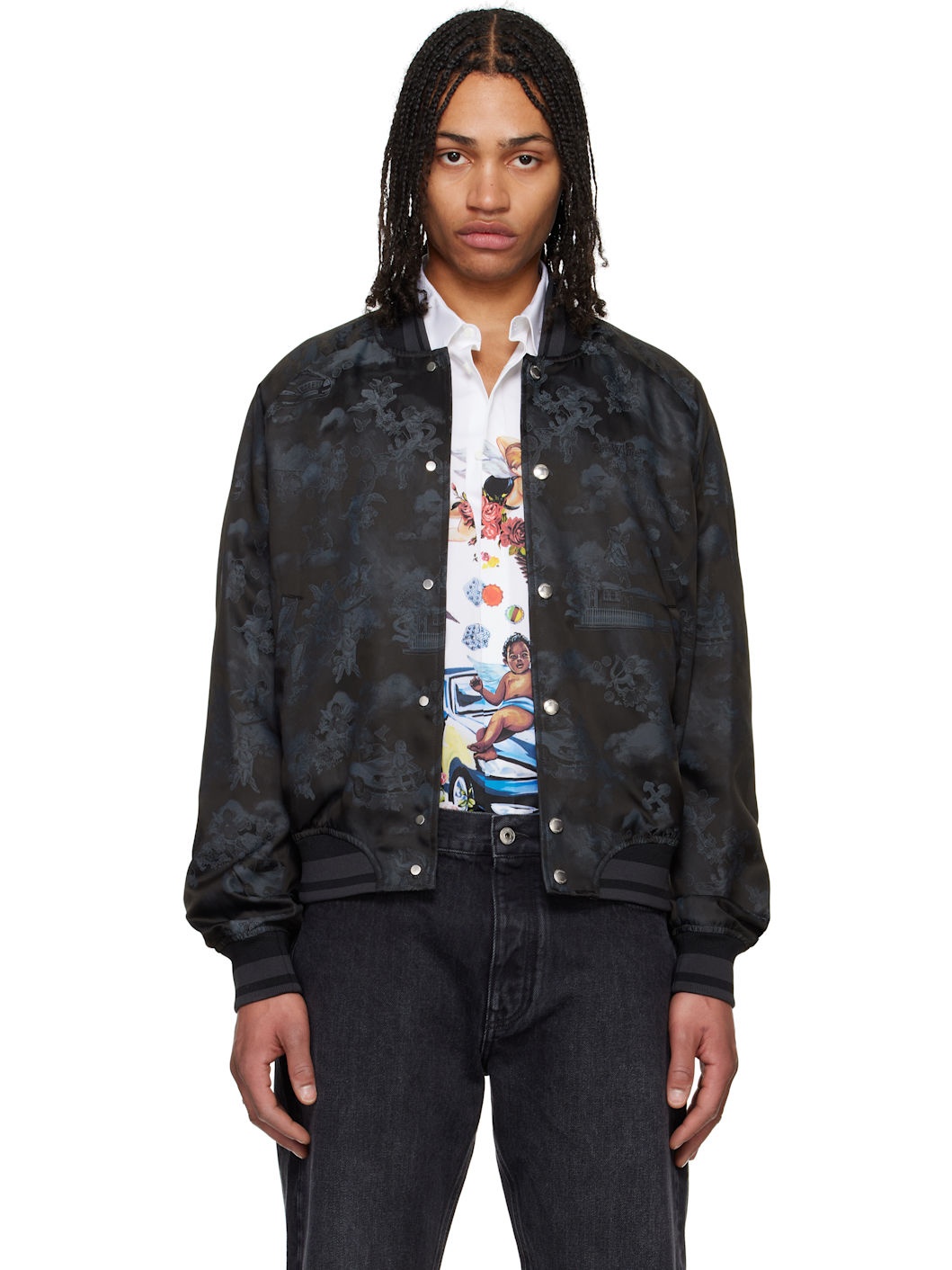 Black Fresco Souvenir Varsity Bomber Jacket - 1