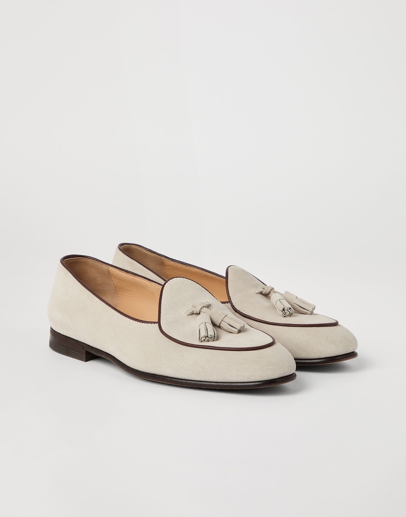 Suede Belgian loafer with tassels 1