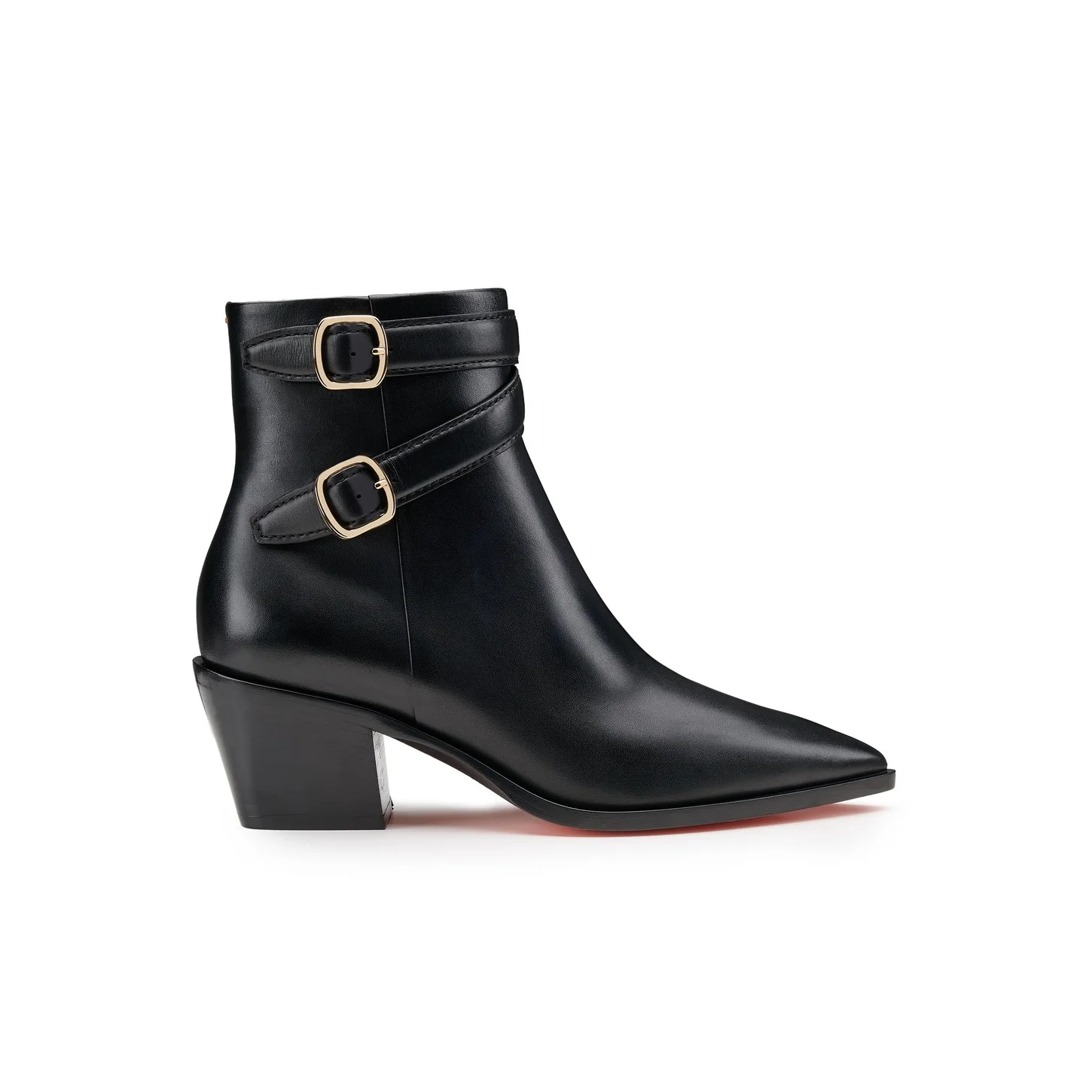 Women's black leather mid-heel texan ankle boot - 1