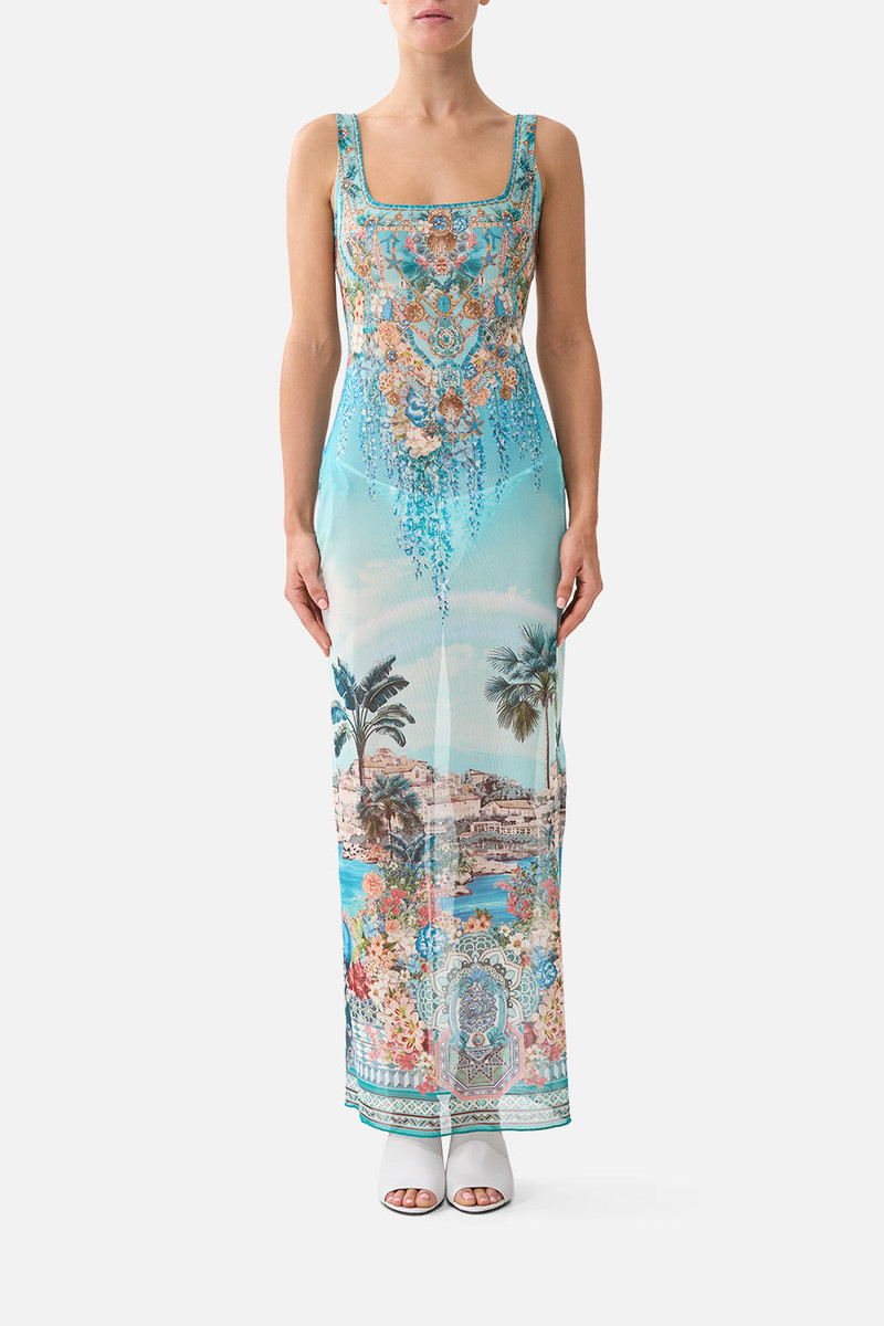 CAMILLA SQUARE NECK BEACH MAXI DRESS WITH LOW BACK outlook