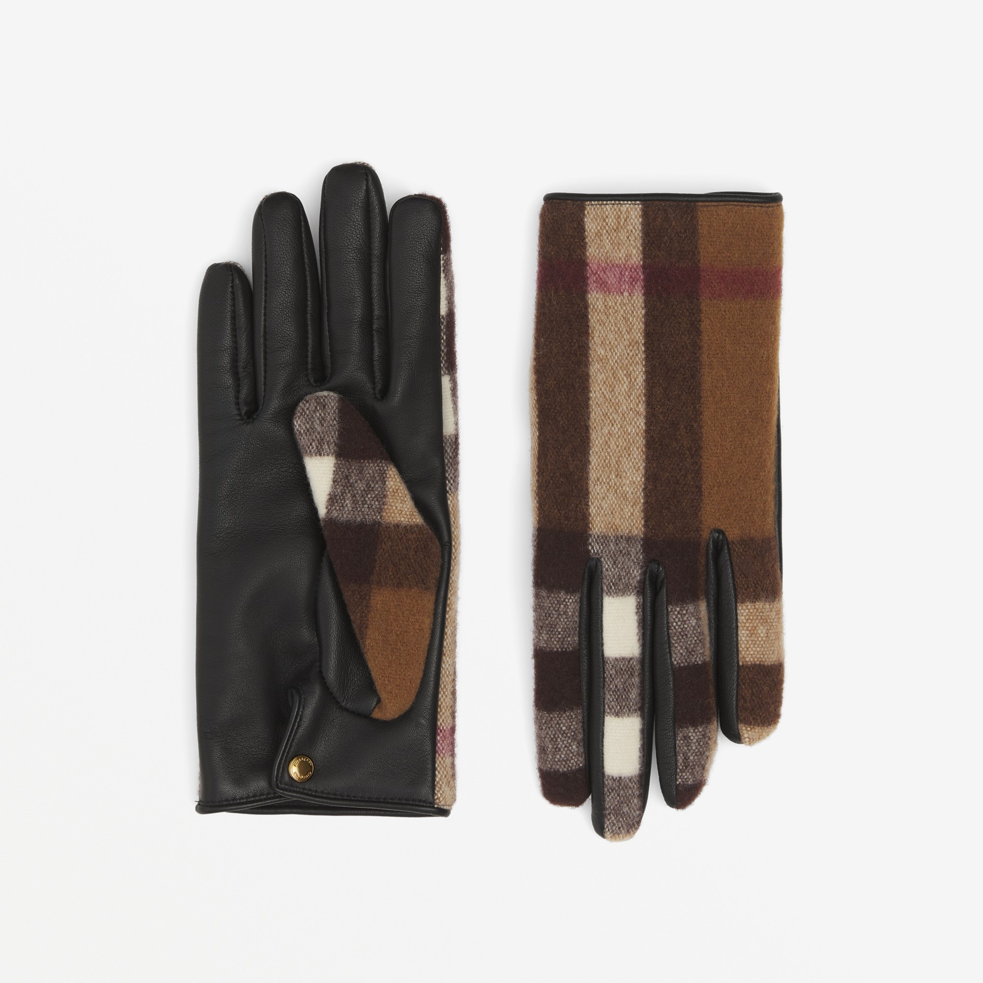 Check Wool and Lambskin Gloves - 1