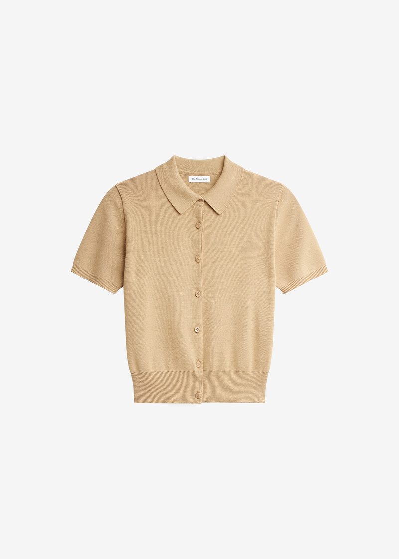Amelot Knit Short Sleeve Cardigan - Beige 1
