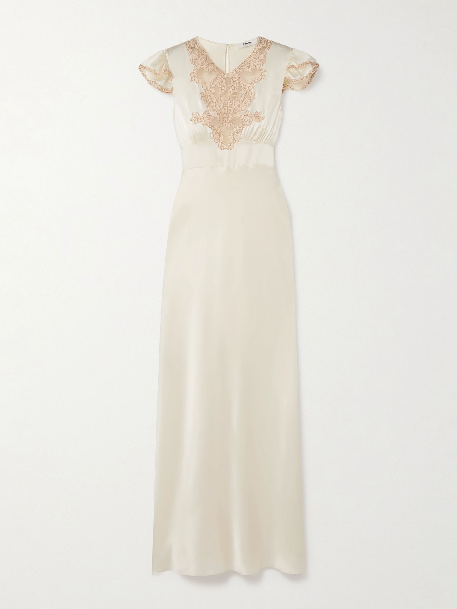Corded lace-trimmed silk-satin midi dress Cream - 1