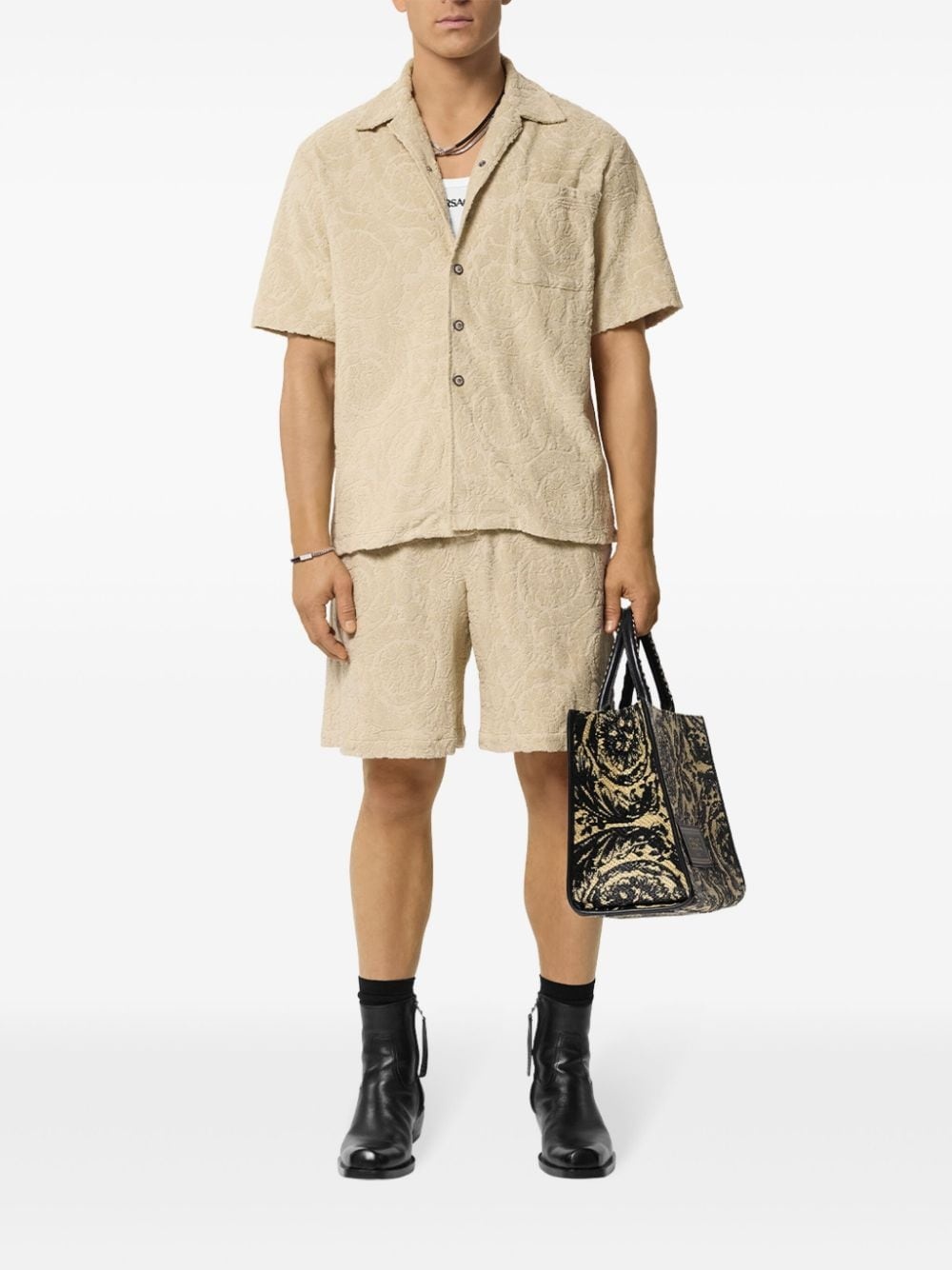 Barocco-jacquard towel-stitch shorts - 2