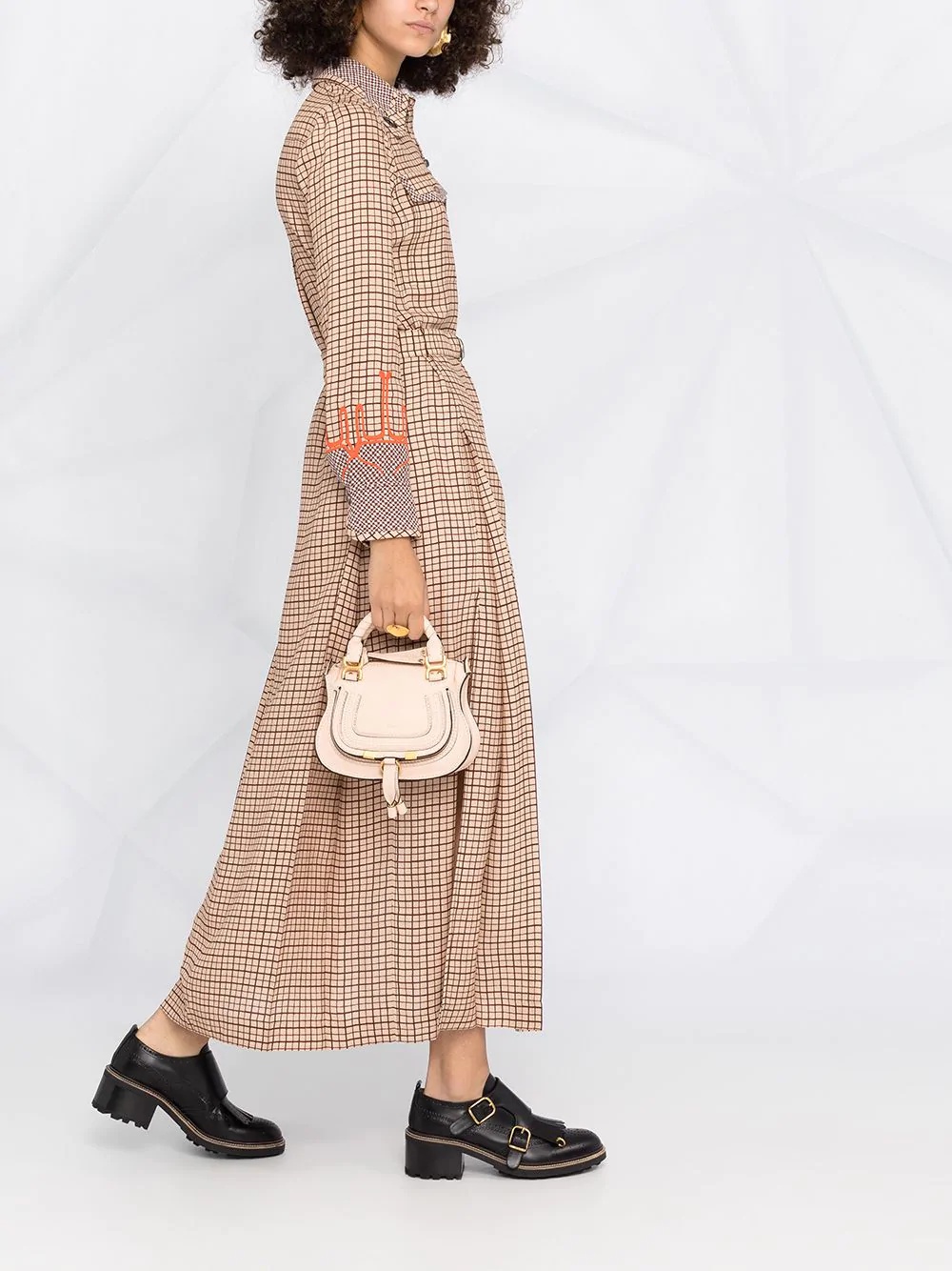 windowpane-print long shirt dress - 4