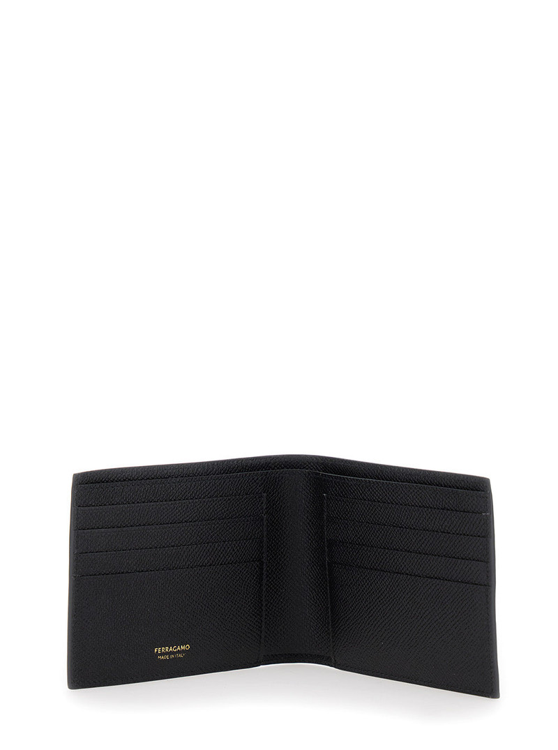 FERRAGAMO Bi-Fold Wallet Micro Gancini With Grained Leather Logo Black Men Calf Products outlook