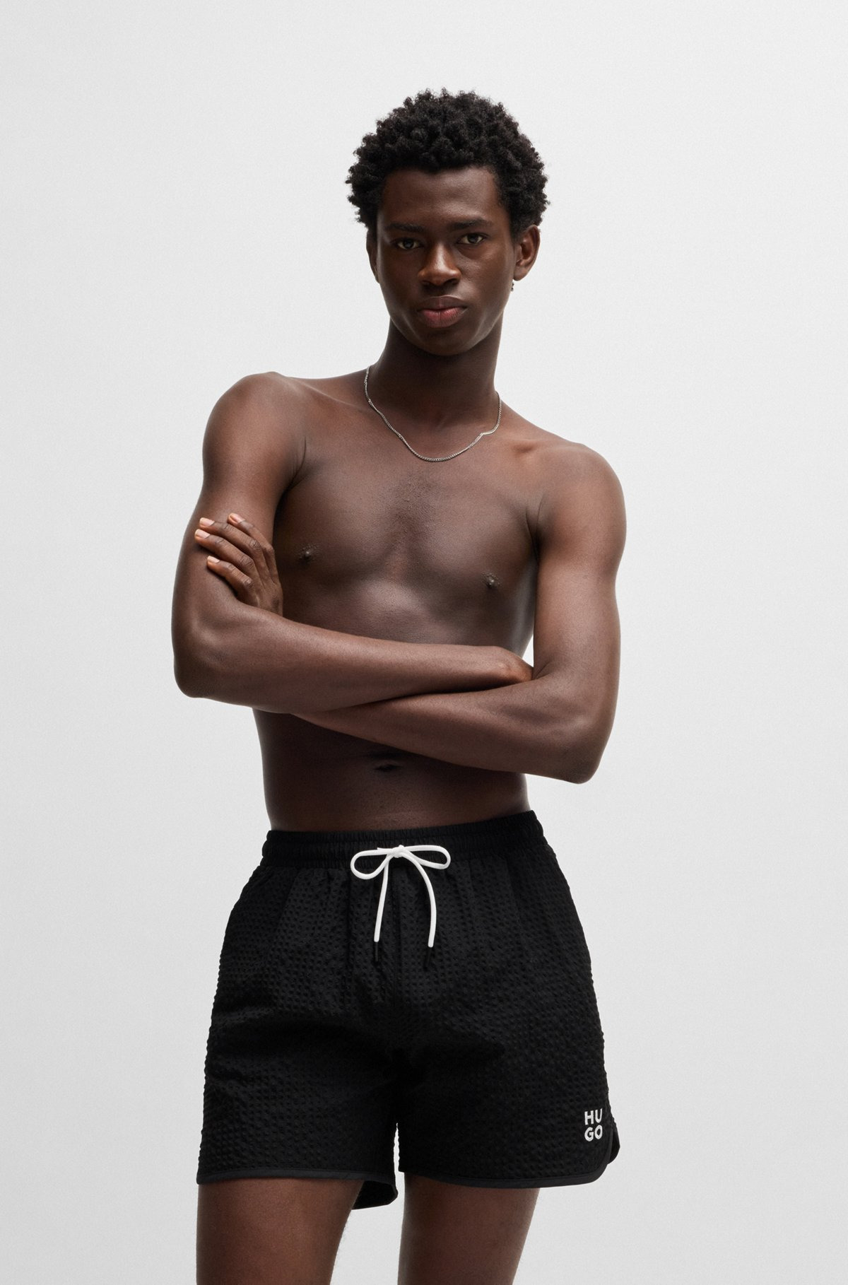 WAFFLE-STRUCTURED SWIM SHORTS WITH EMBROIDERED STACKED LOGO - 2