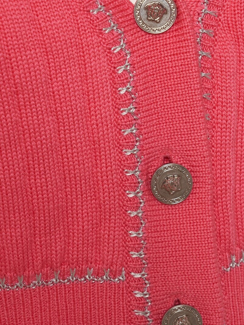 VERSACE Rib knit V-neck cropped wool cardigan outlook